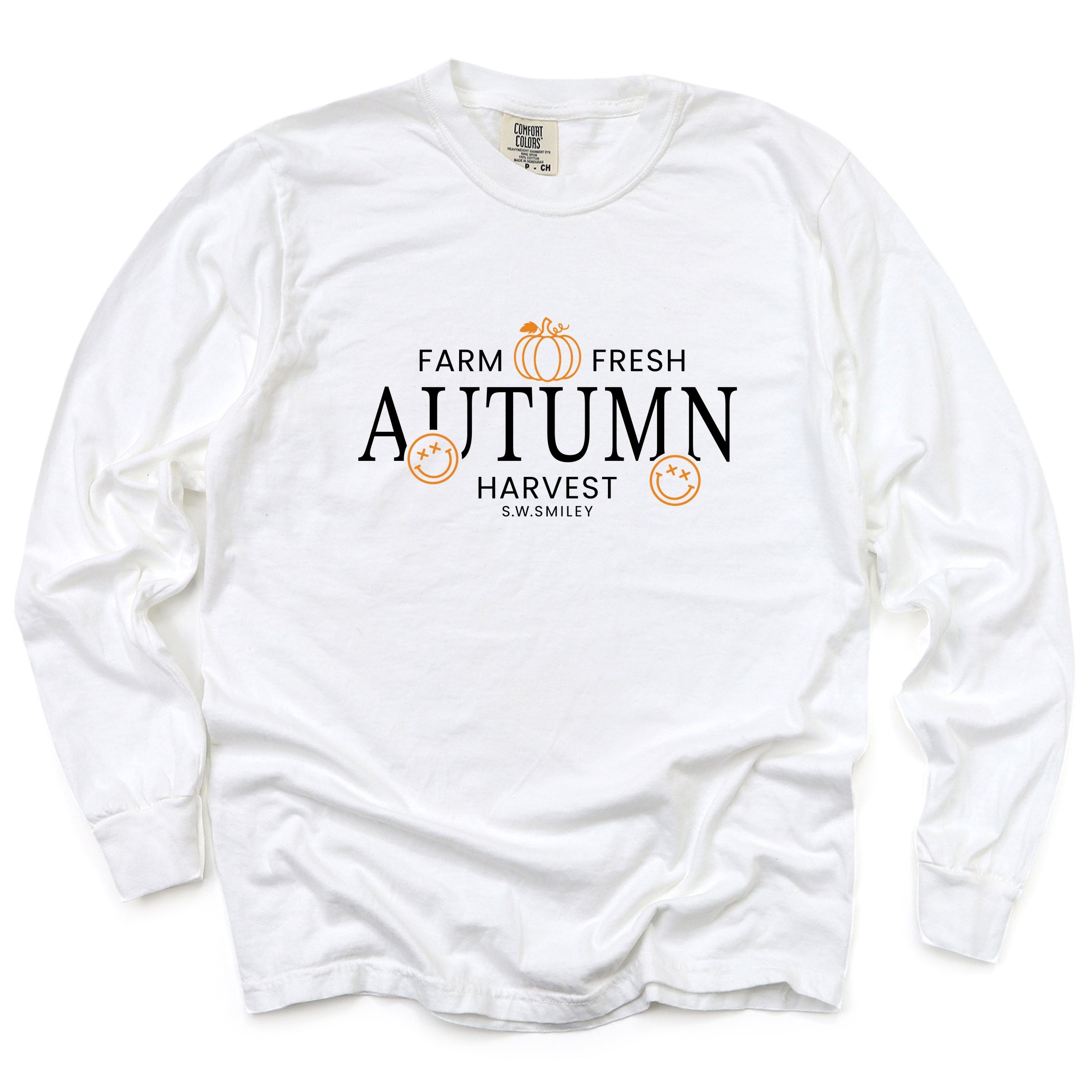 S.W.Smiley Farm Fresh Autumn Harvest - Women's Garment Dyed Long Sleeve Graphic T-Shirt