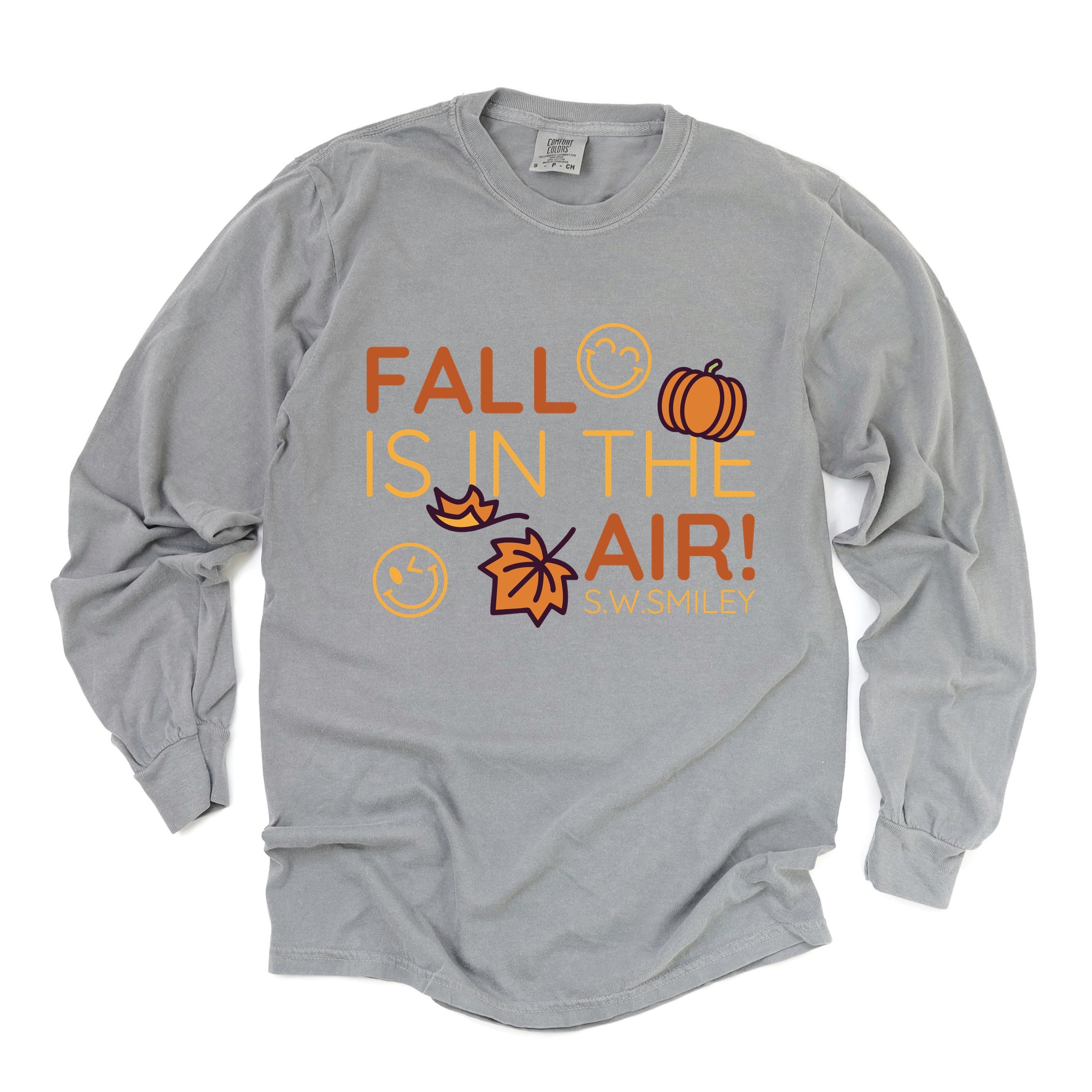 S.W.Smiley Fall Is In The Air - Women's Garment Dyed Long Sleeve Graphic T-Shirt