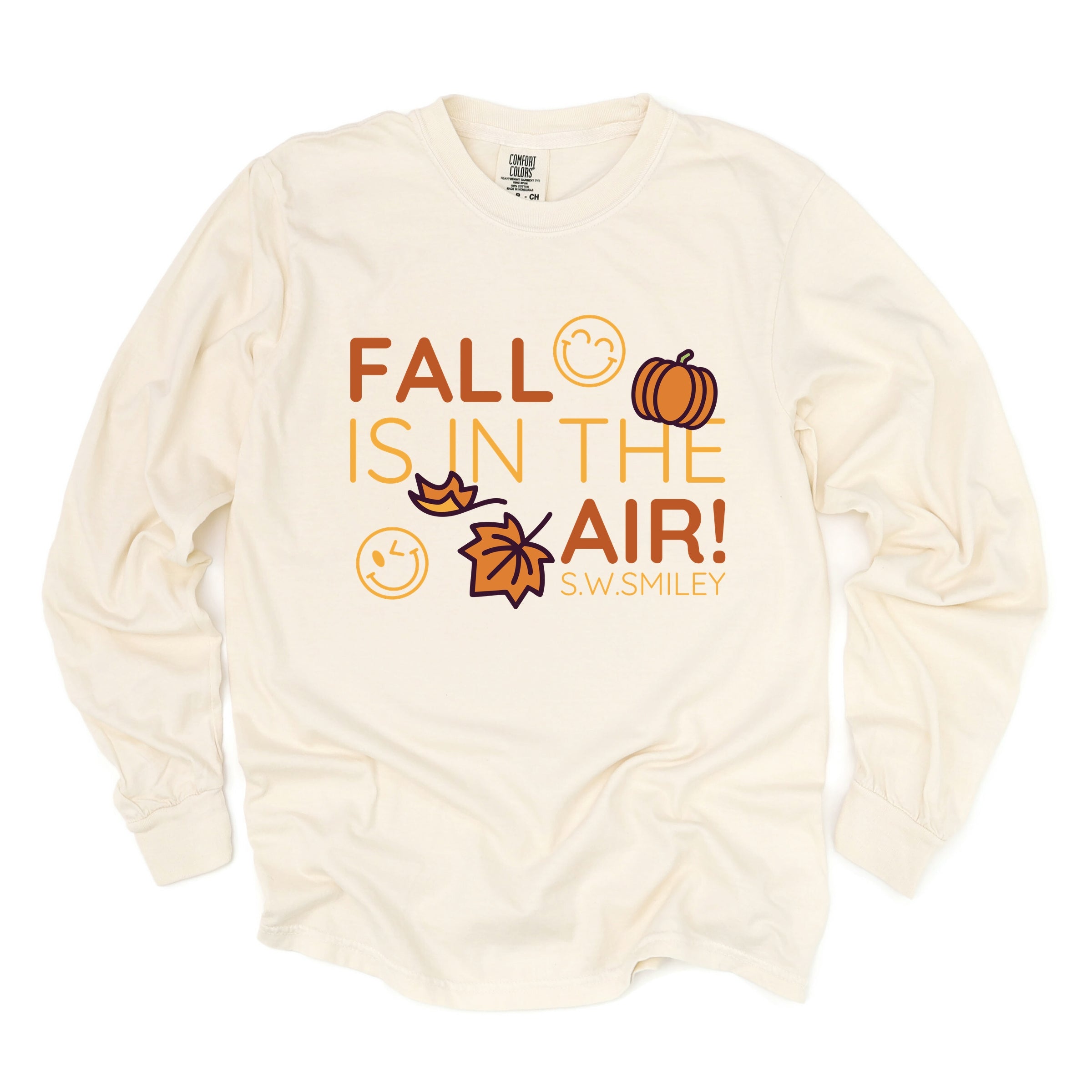 S.W.Smiley Fall Is In The Air - Women's Garment Dyed Long Sleeve Graphic T-Shirt