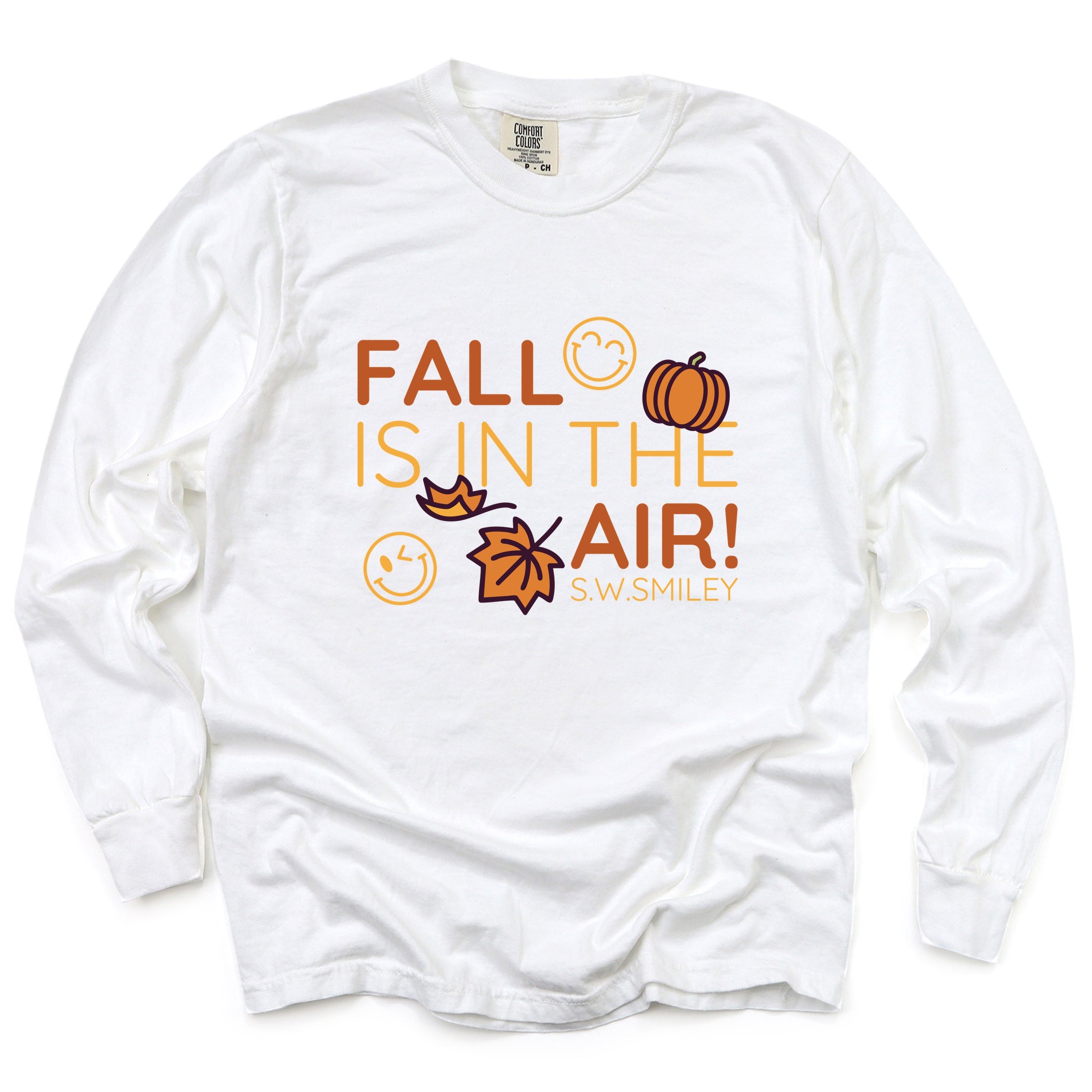 S.W.Smiley Fall Is In The Air - Women's Garment Dyed Long Sleeve Graphic T-Shirt