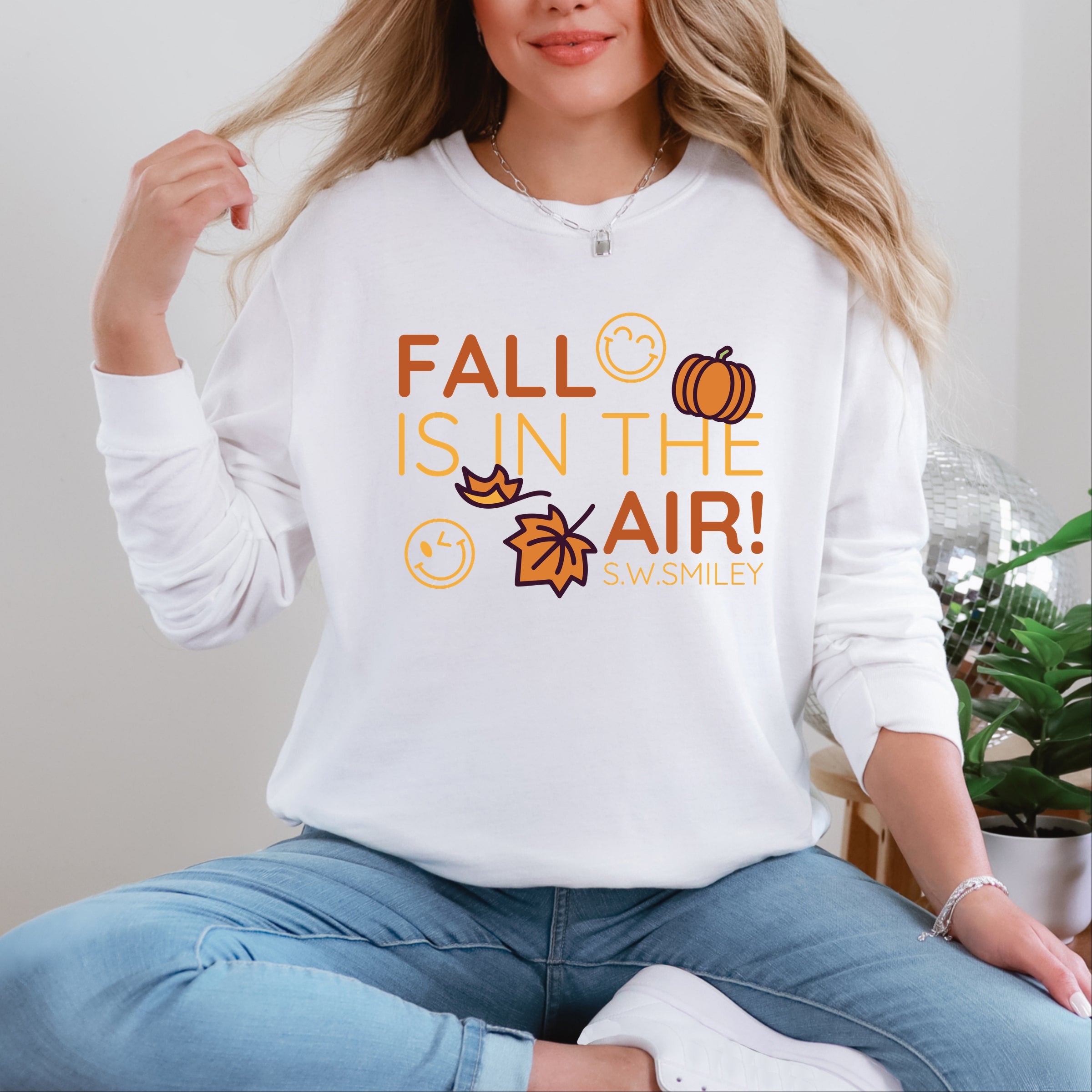 S.W.Smiley Fall Is In The Air - Women's Garment Dyed Long Sleeve Graphic T-Shirt