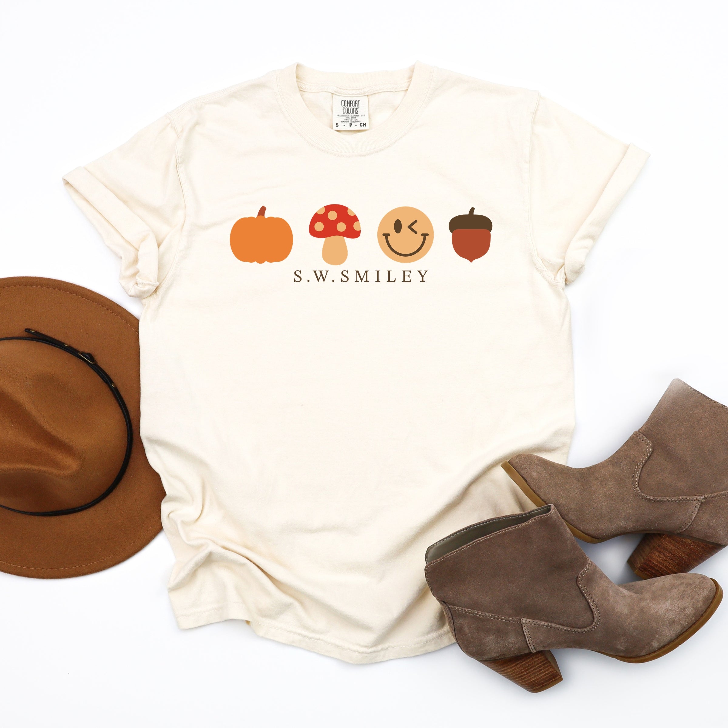 S.W.Smiley Fall Icons - Women's Garment Dyed Graphic T-Shirt