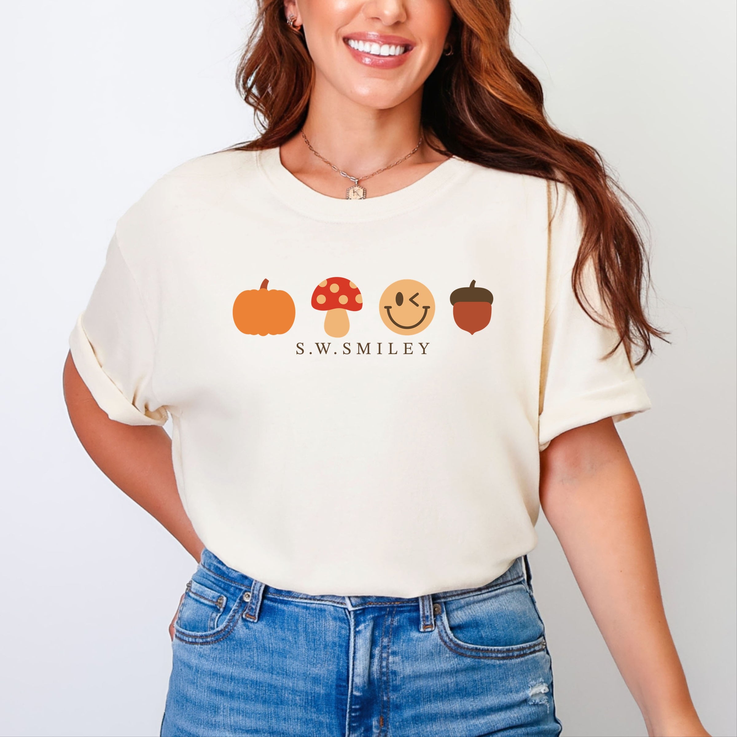S.W.Smiley Fall Icons - Women's Garment Dyed Graphic T-Shirt