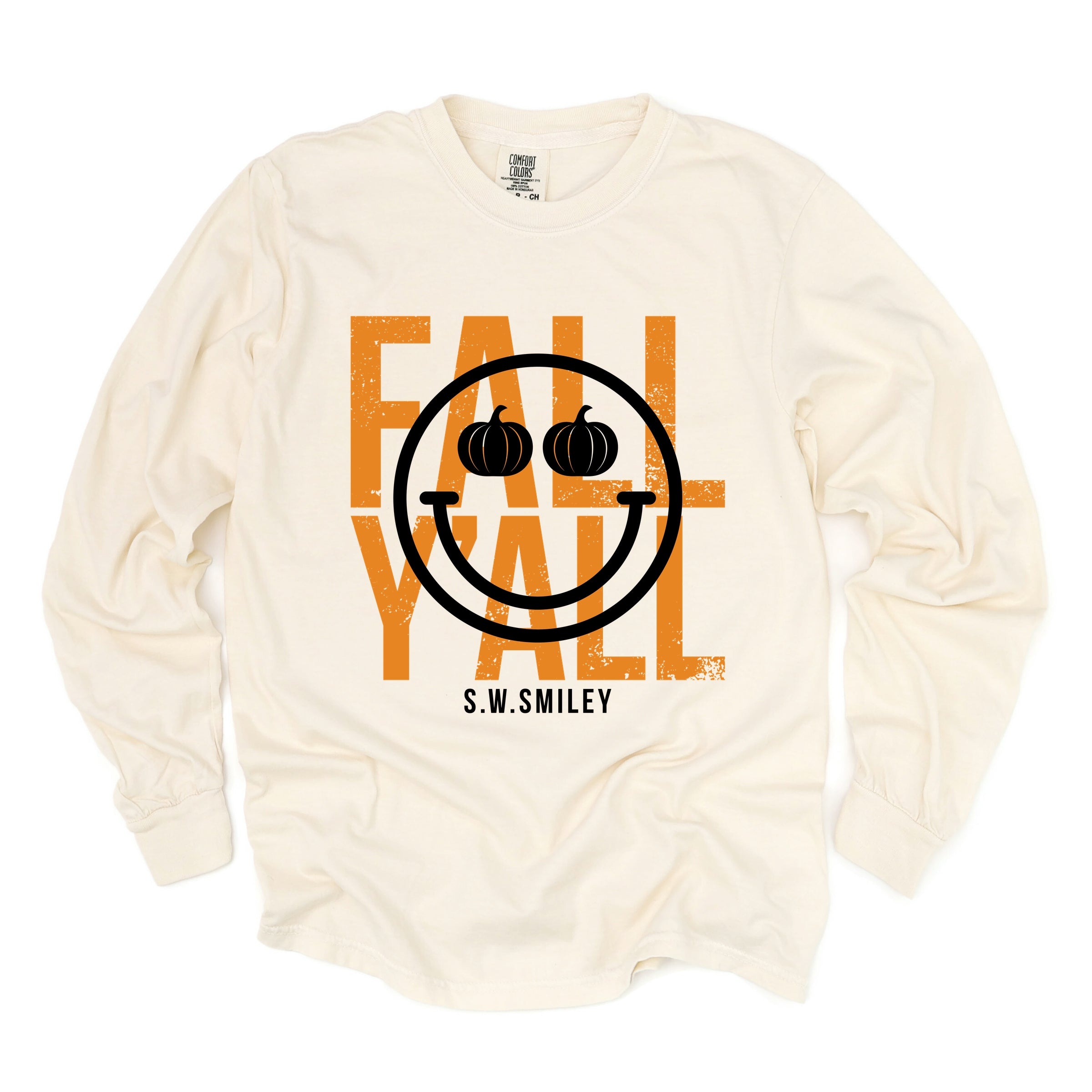 S.W.Smiley Fall Y'all - Women's Garment Dyed Long Sleeve Graphic T-Shirt