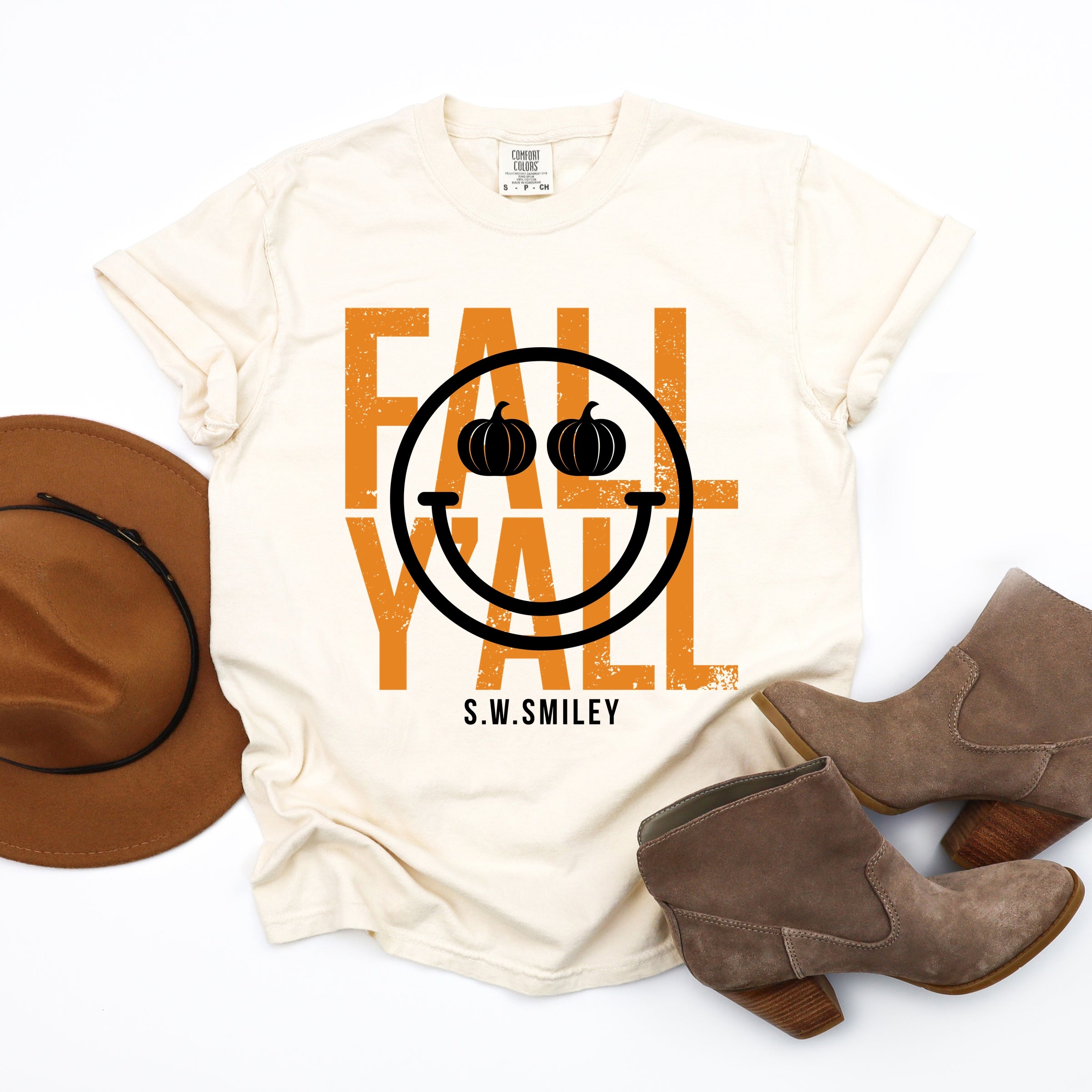 S.W.Smiley Fall Y'all - Women's Garment Dyed Graphic T-Shirt