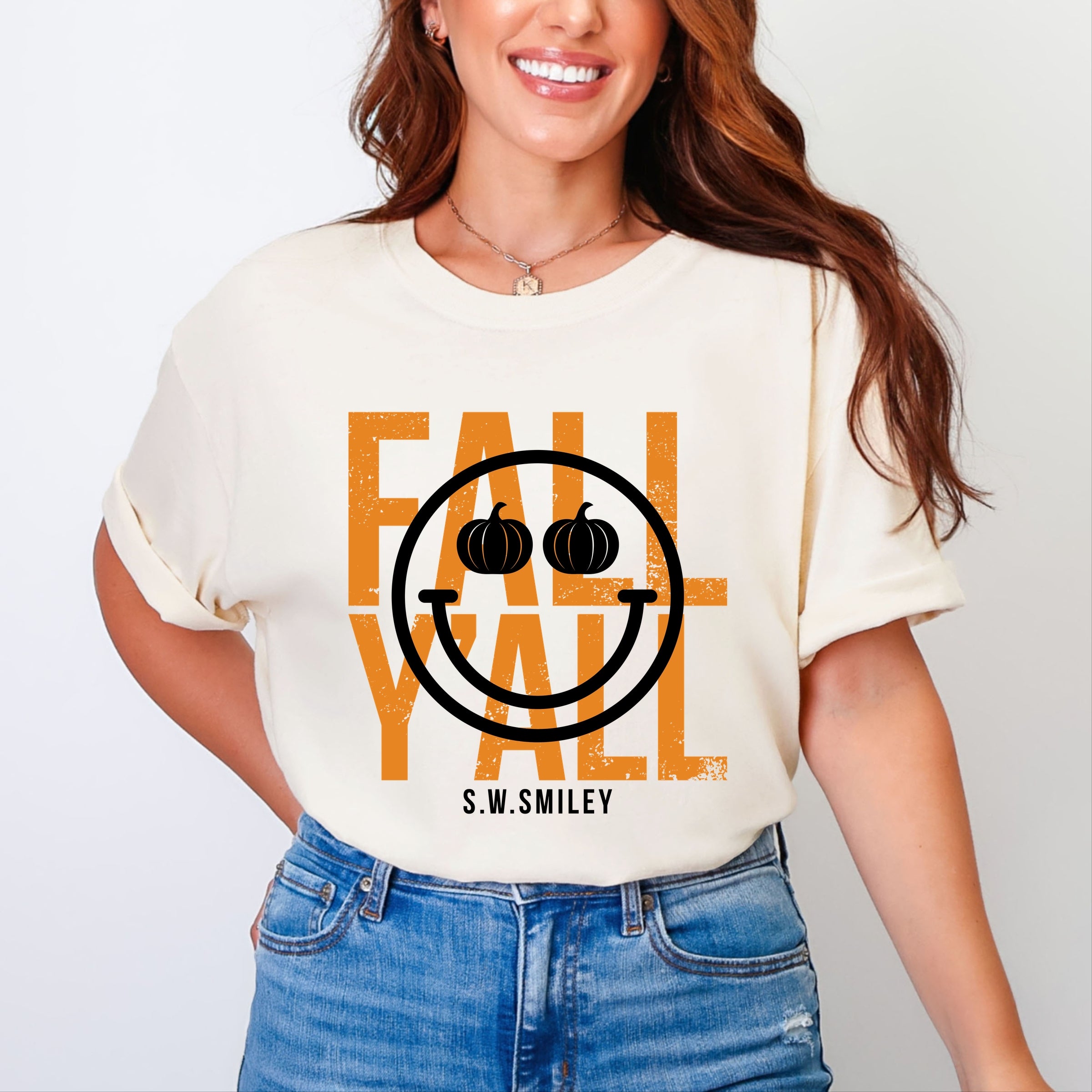 S.W.Smiley Fall Y'all - Women's Garment Dyed Graphic T-Shirt