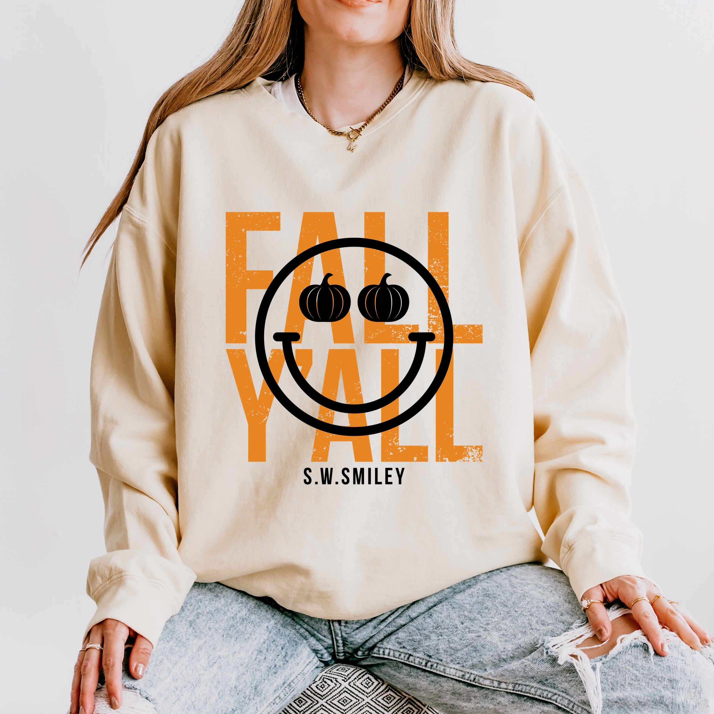 S.W.Smiley Fall Y'all - Women's Lightweight Garment Dyed Sweatshirt