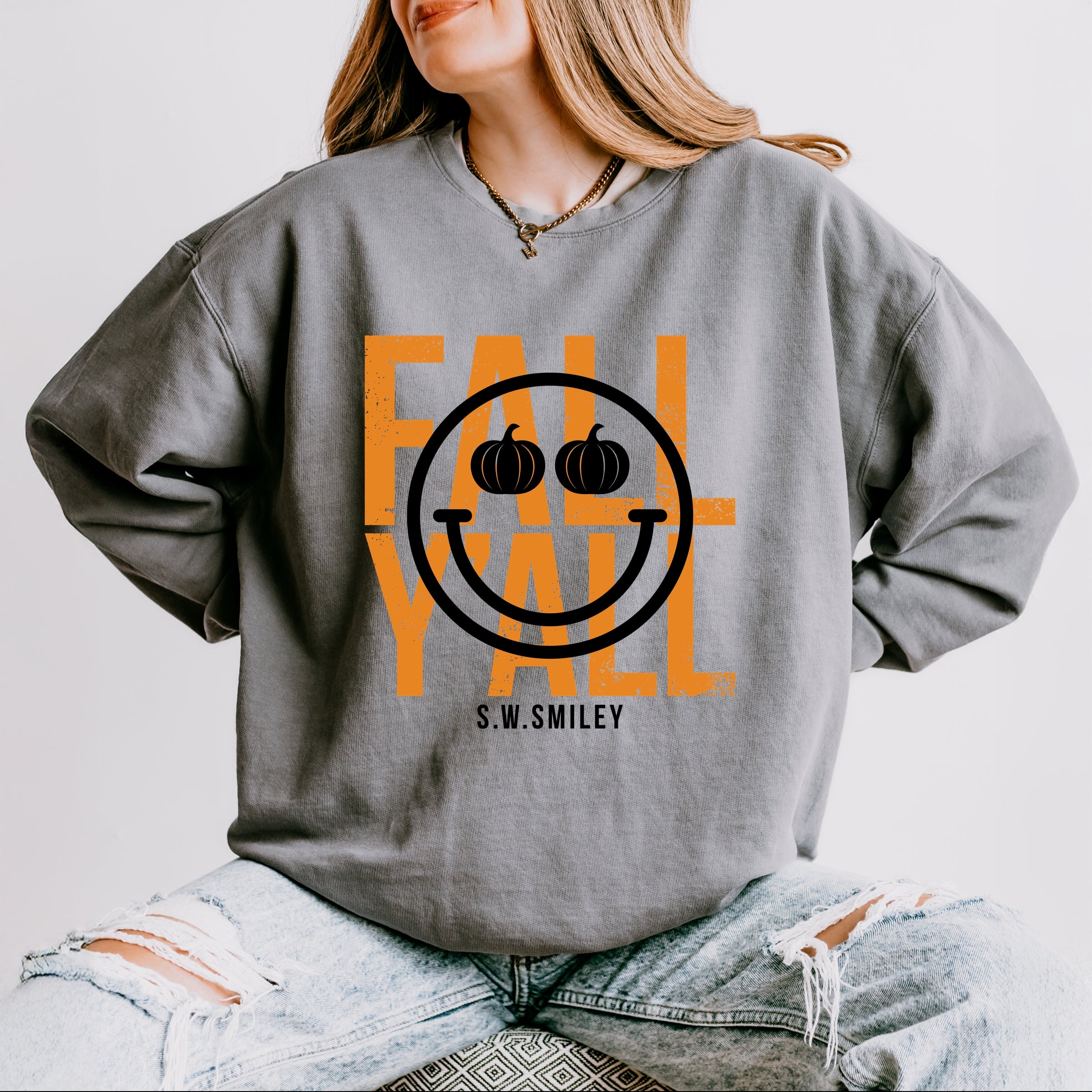 S.W.Smiley Fall Y'all - Women's Lightweight Garment Dyed Sweatshirt