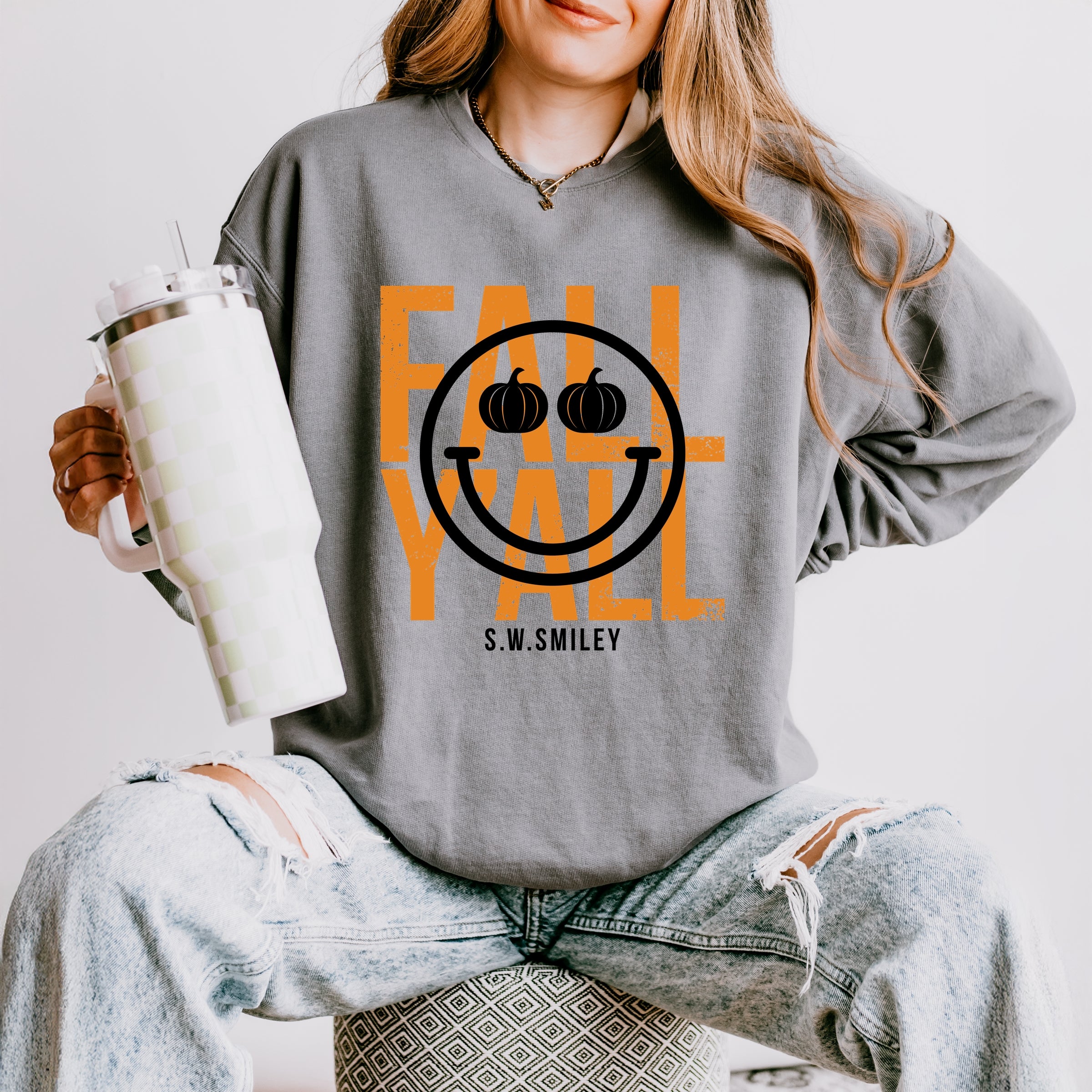 S.W.Smiley Fall Y'all - Women's Lightweight Garment Dyed Sweatshirt
