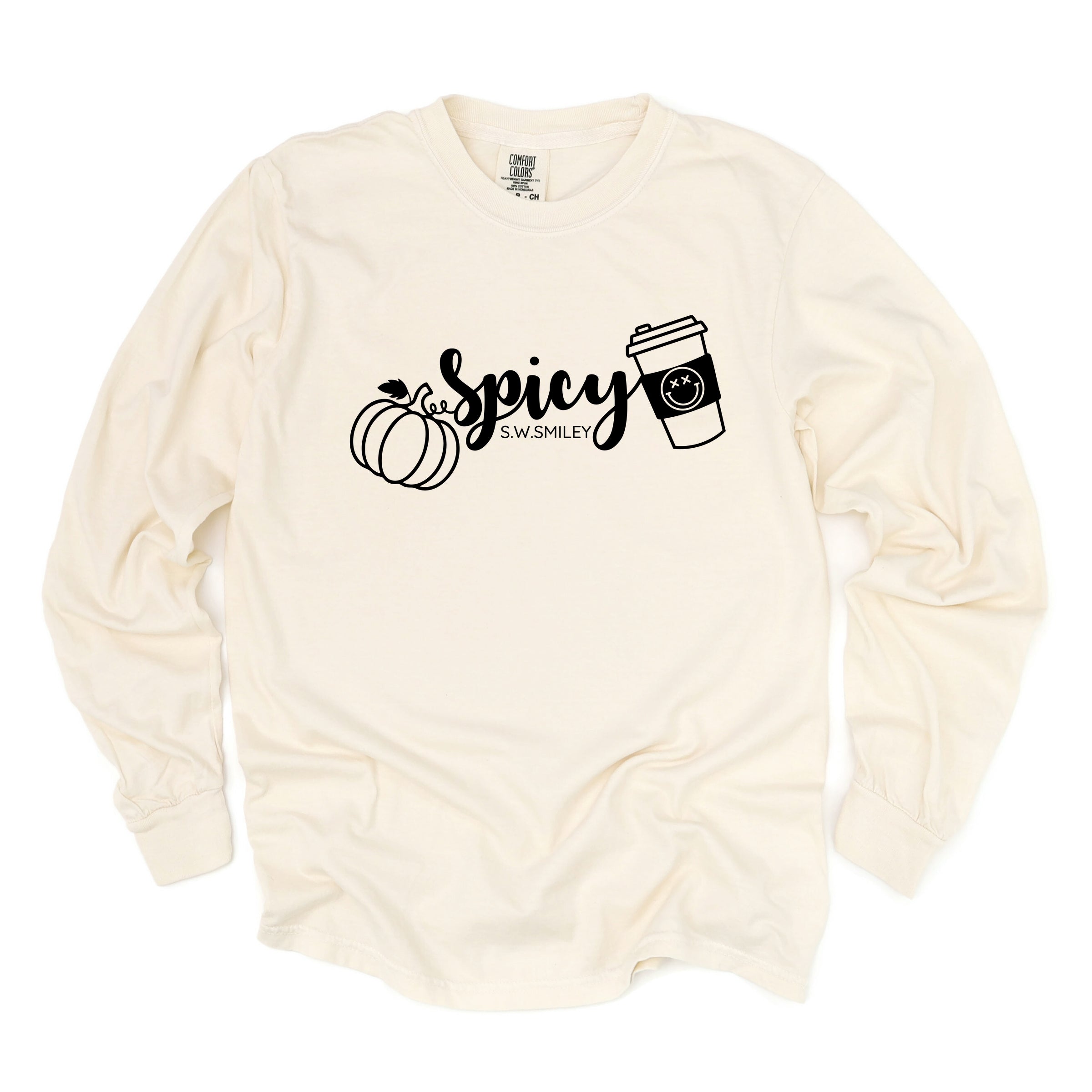 S.W.Smiley Spicy Pumpkin Spice - Women's Garment Dyed Long Sleeve Graphic T-Shirt