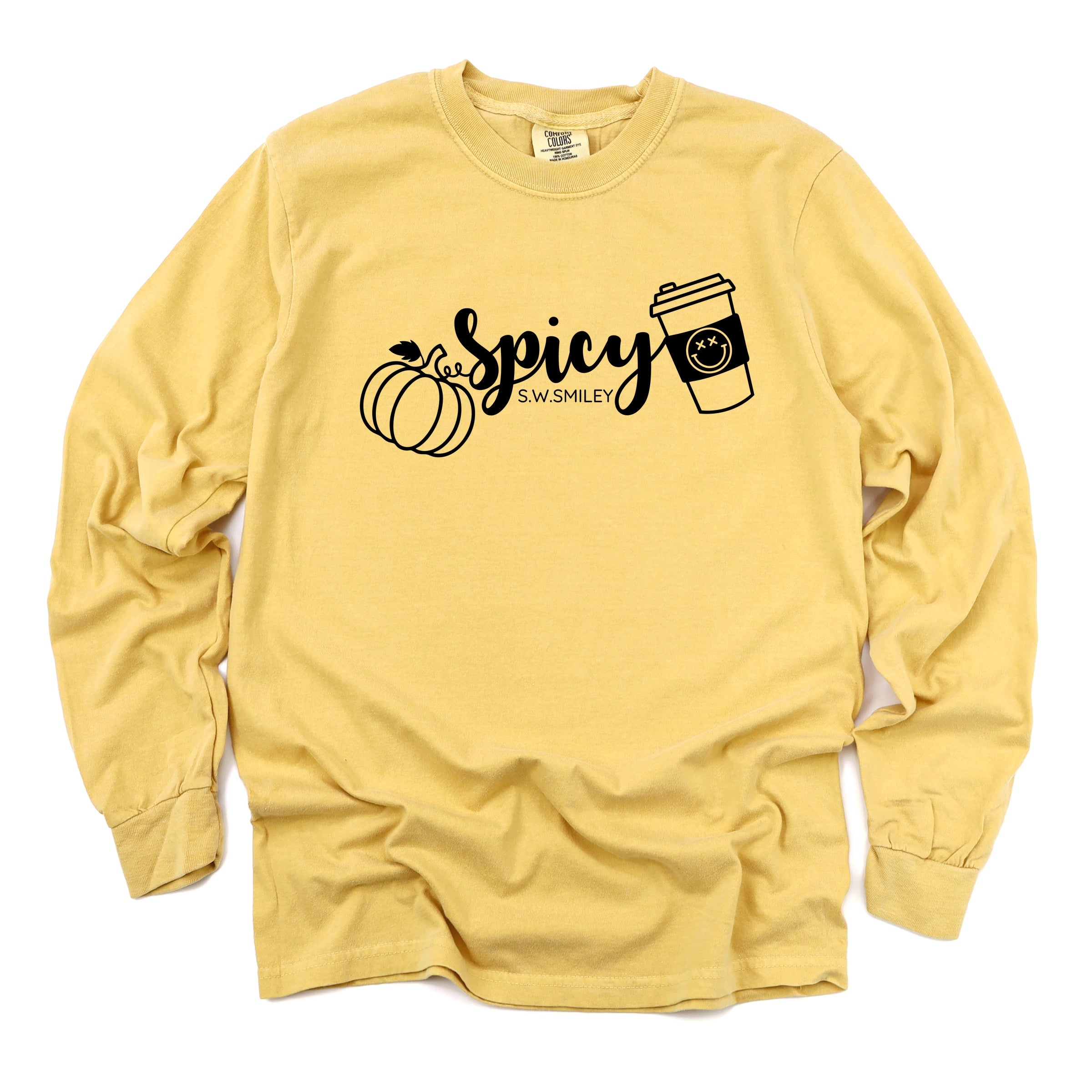 S.W.Smiley Spicy Pumpkin Spice - Women's Garment Dyed Long Sleeve Graphic T-Shirt