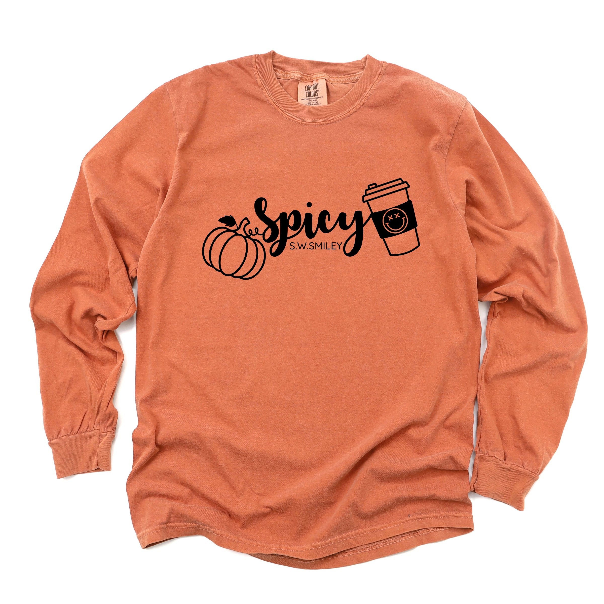 S.W.Smiley Spicy Pumpkin Spice - Women's Garment Dyed Long Sleeve Graphic T-Shirt