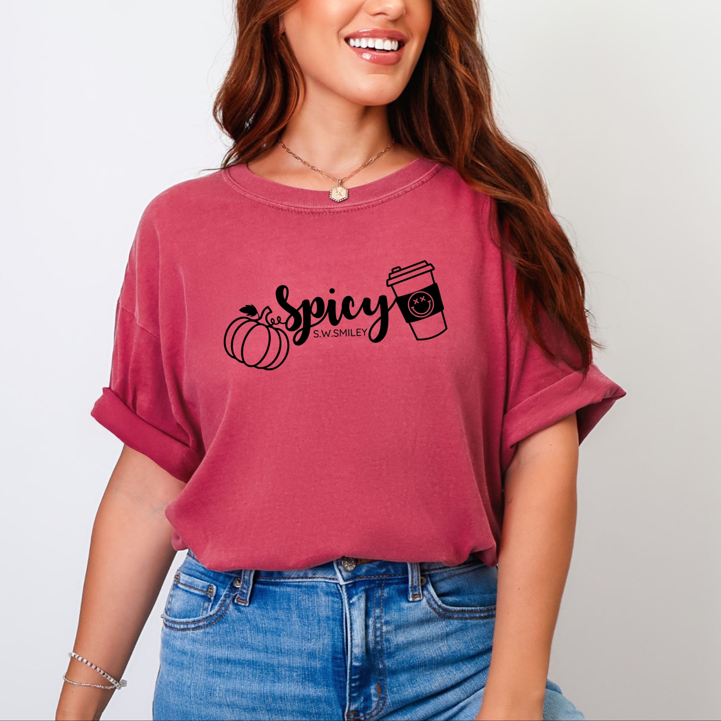 S.W.Smiley Spicy Pumpkin Spice - Women's Garment Dyed Graphic T-Shirt