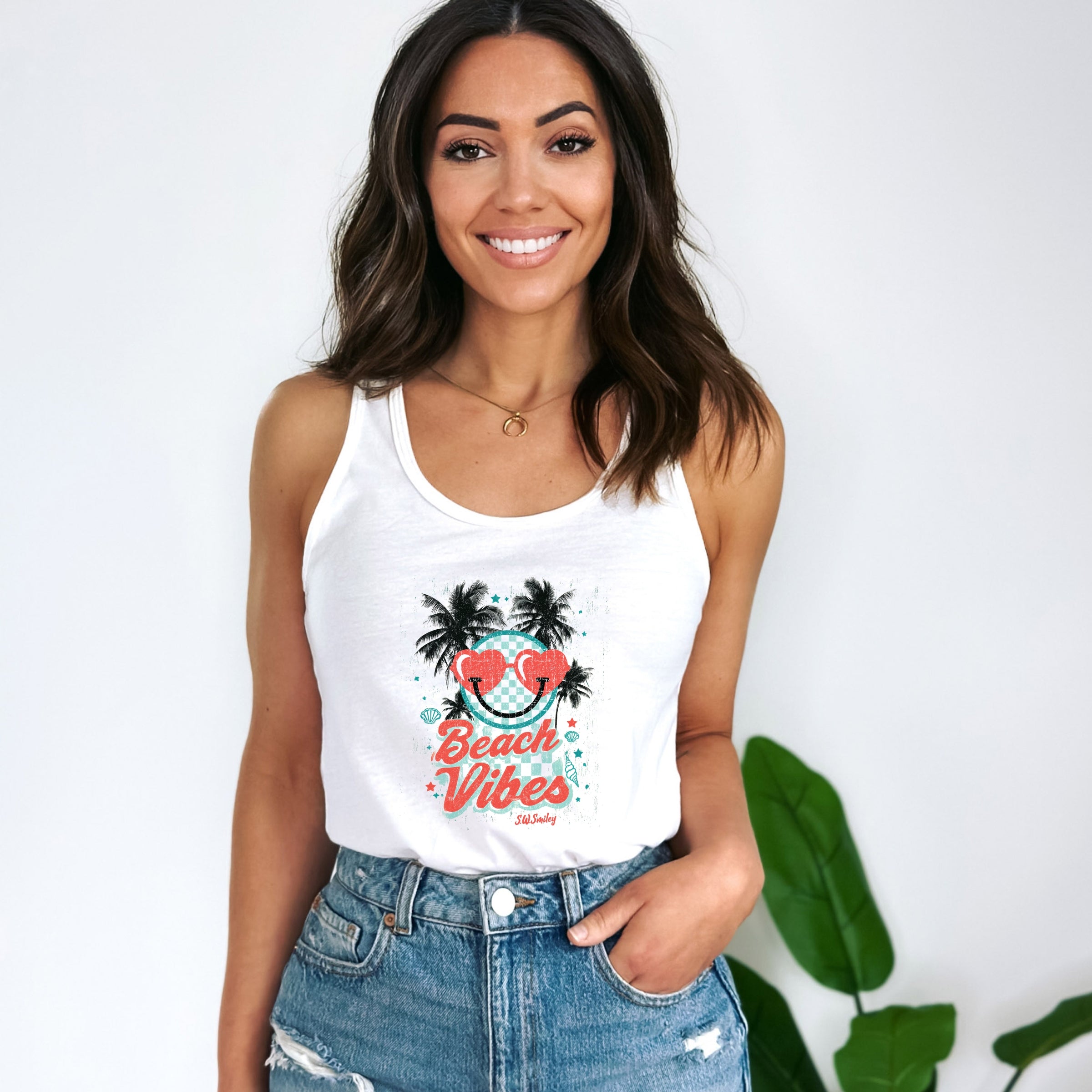 S.W.Smiley Beach Vibes - Women's Racerback Tank