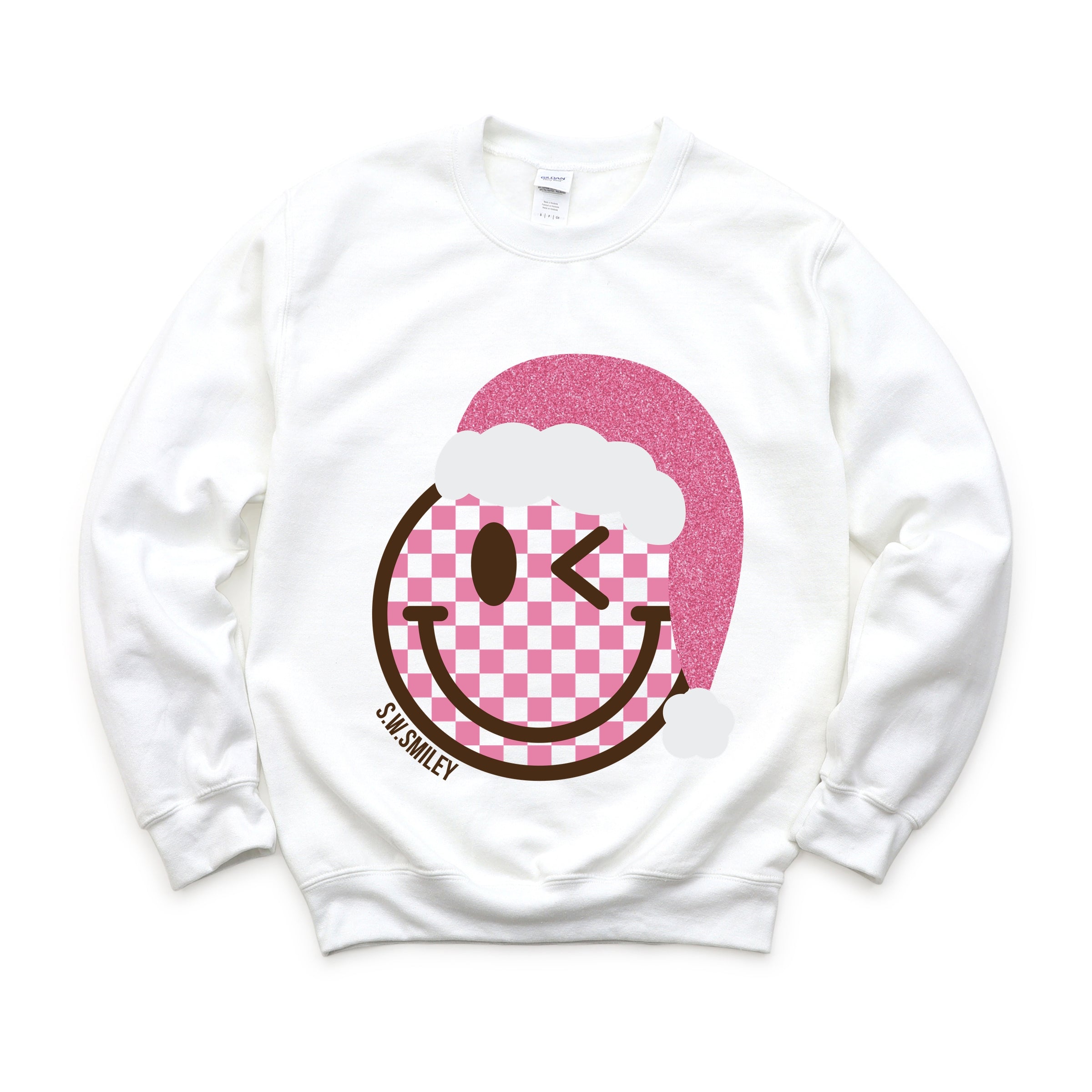 S.W.Smiley Glitter Santa Hat - Women's Graphic Sweatshirt