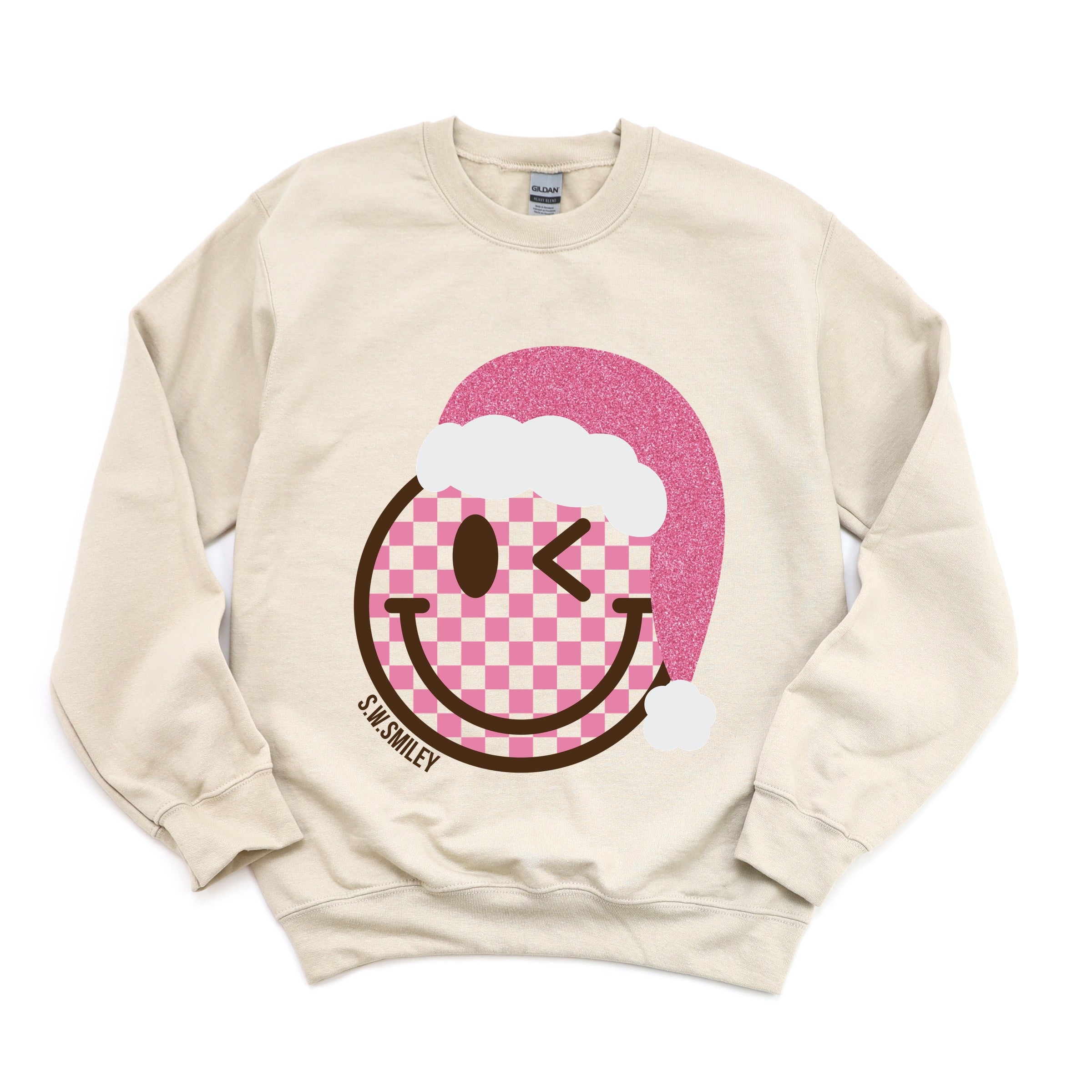 S.W.Smiley Glitter Santa Hat - Women's Graphic Sweatshirt