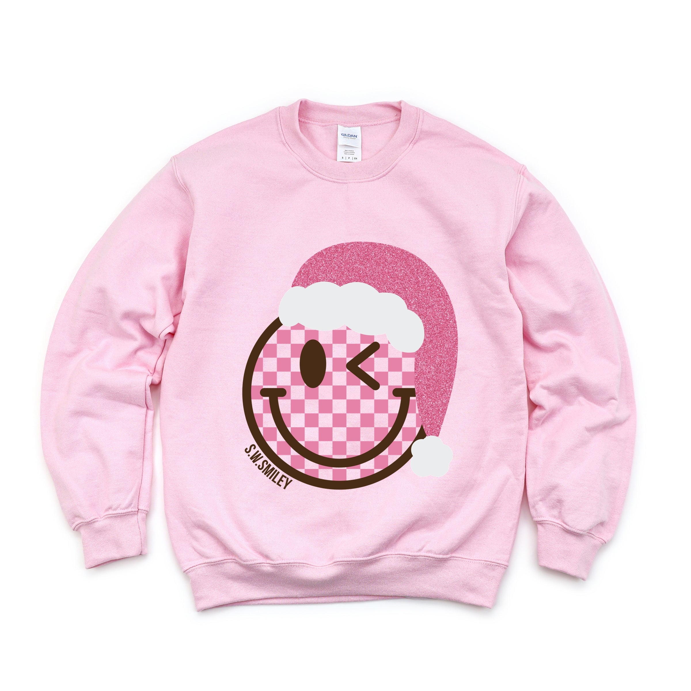 S.W.Smiley Glitter Santa Hat - Women's Graphic Sweatshirt