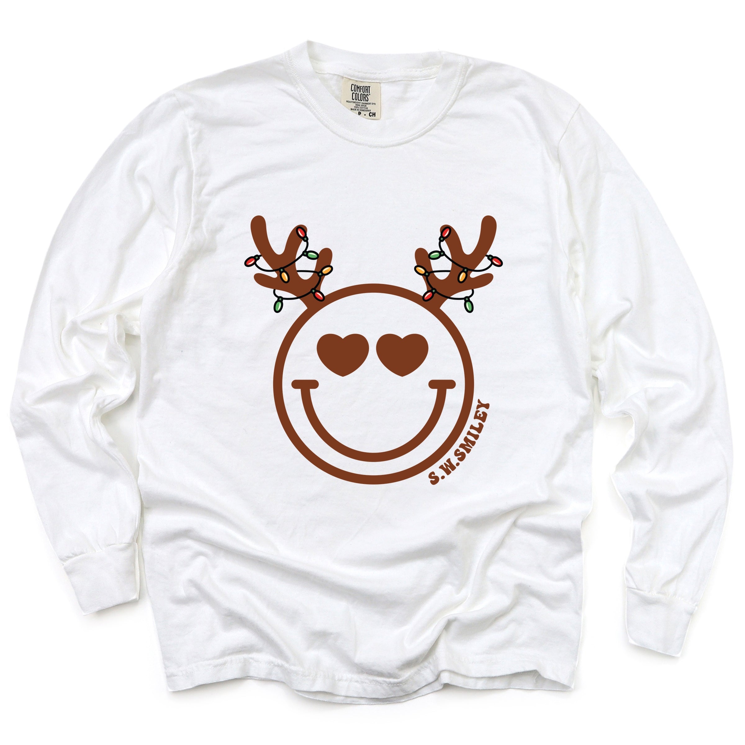 S.W.Smiley Reindeer Lights - Womens Garment Dyed Long Sleeve