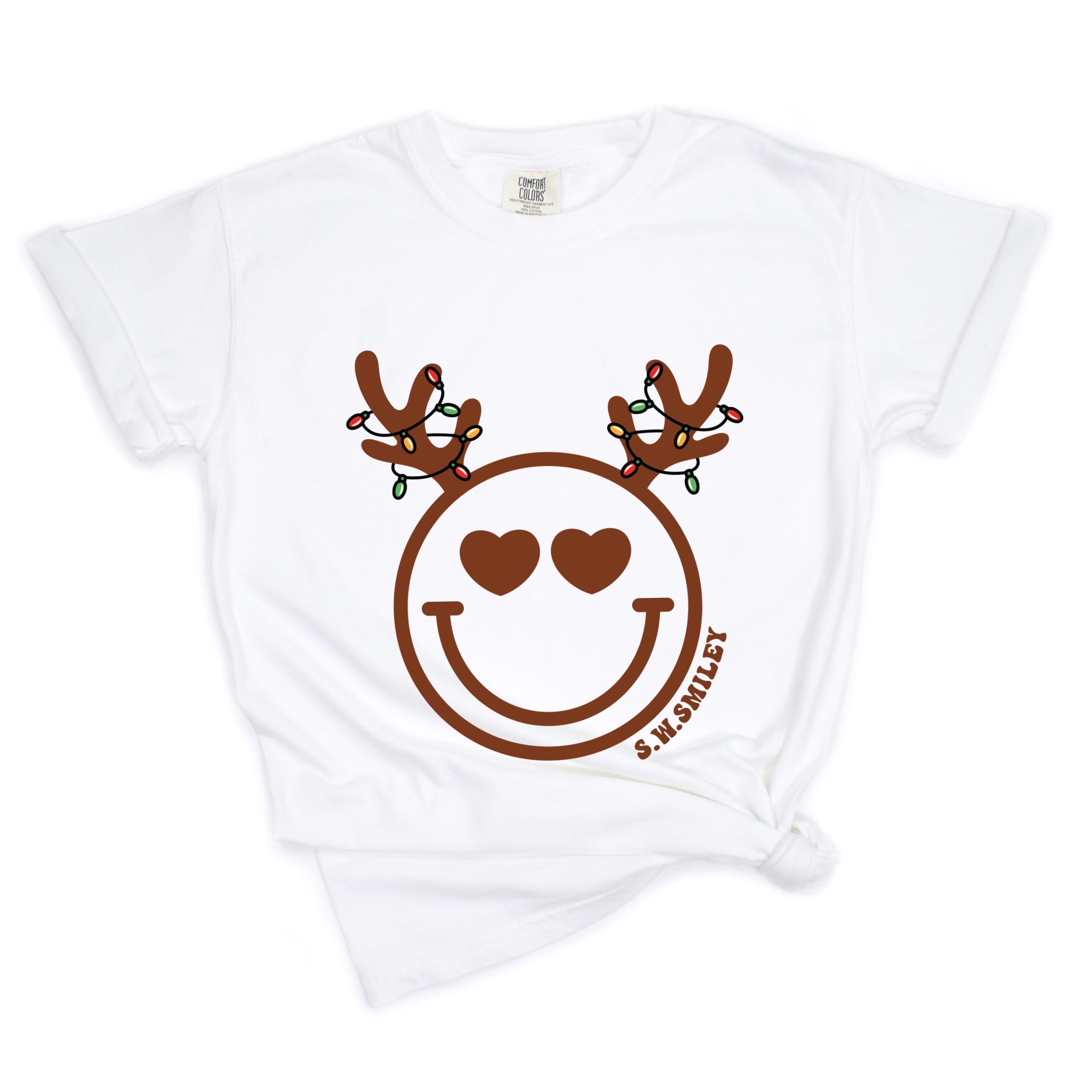 S.W.Smiley Reindeer Lights - Womens Garment Dyed Tee