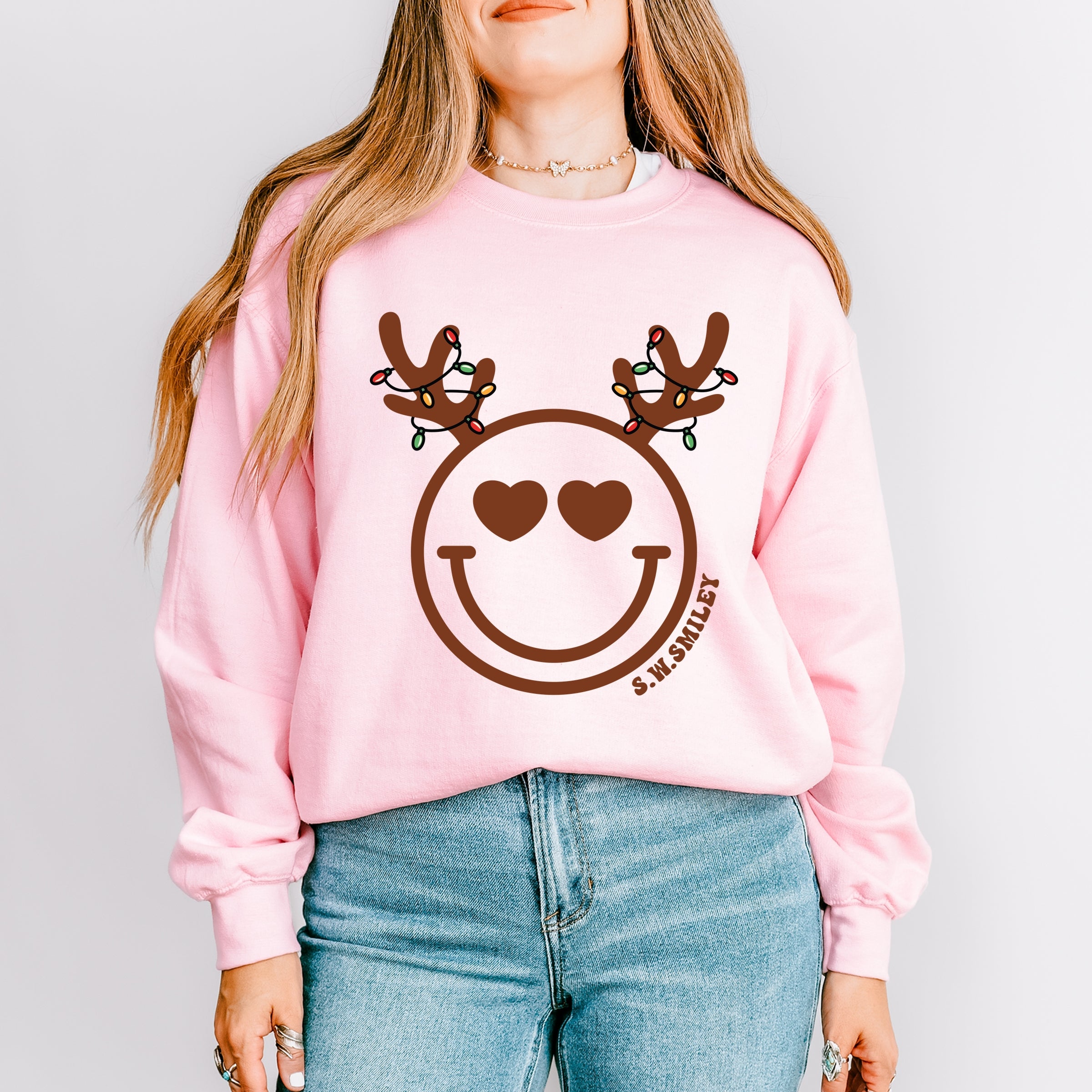 S.W.Smiley Reindeer Lights -  Womens Sweatshirt
