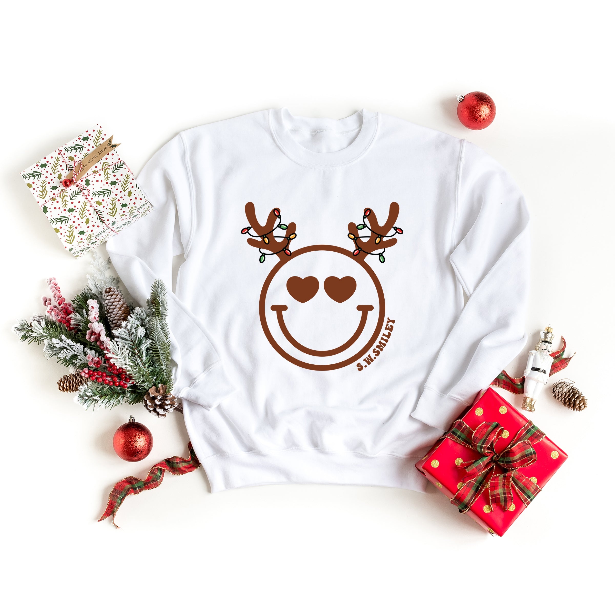 S.W.Smiley Reindeer Lights -  Womens Sweatshirt