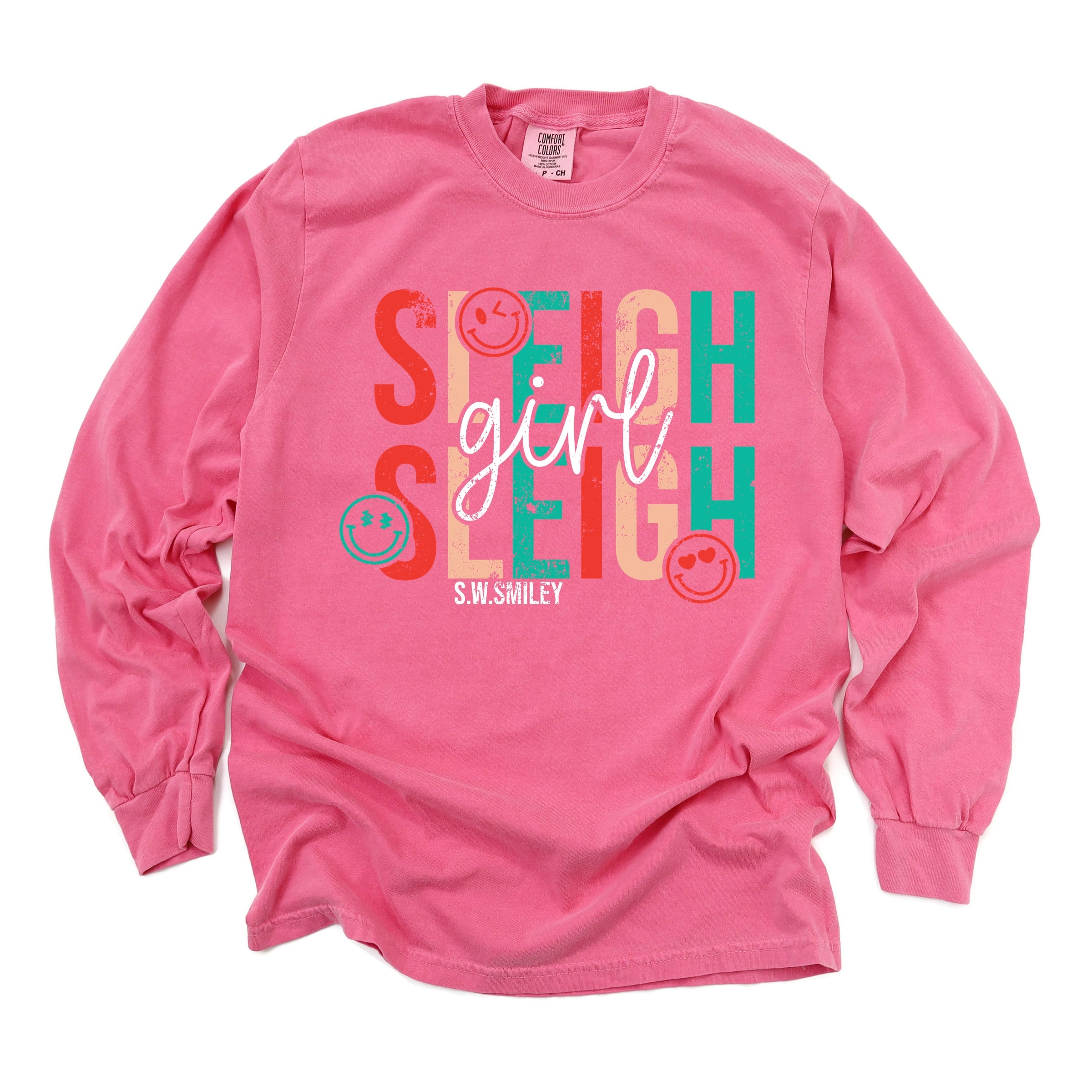 S.W.Smiley Sleigh Girl Sleigh - Womens Garment Dyed Long Sleeve