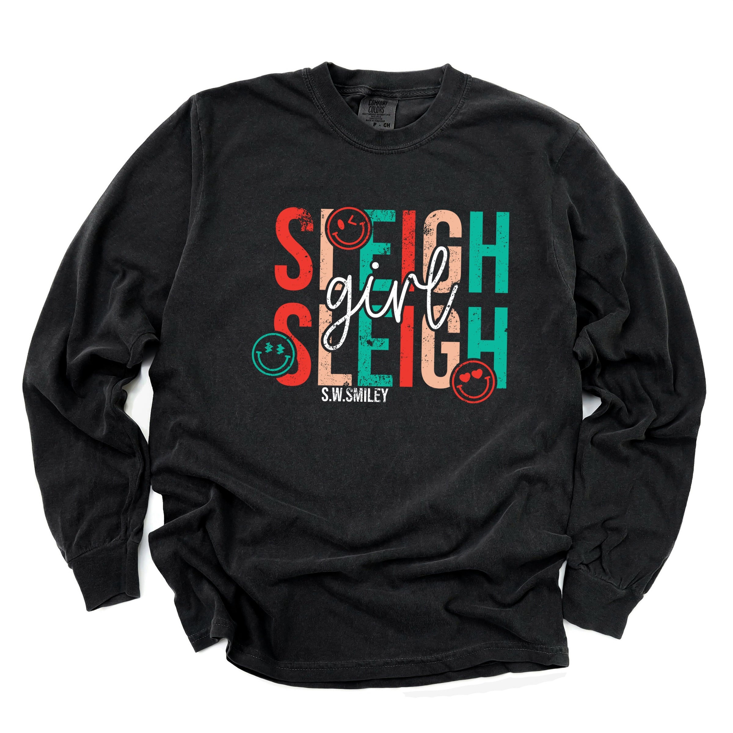 S.W.Smiley Sleigh Girl Sleigh - Womens Garment Dyed Long Sleeve