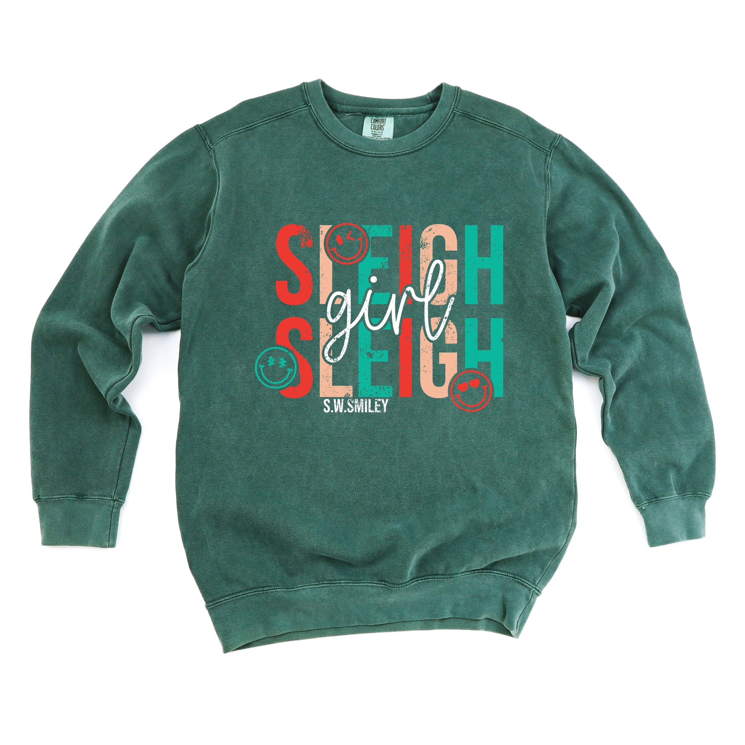 S.W.Smiley Sleigh Girl Sleigh - Womens Garment Dyed Sweatshirt