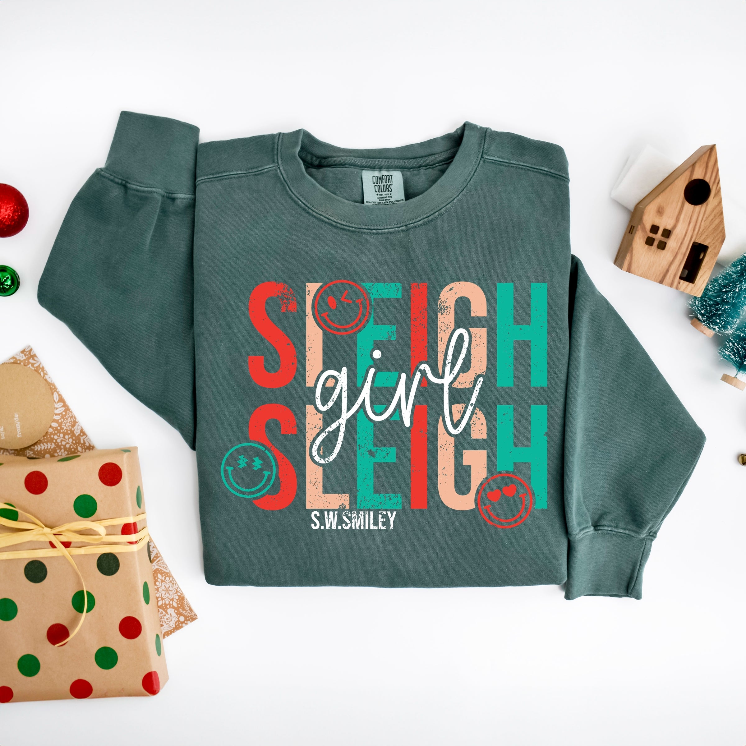 S.W.Smiley Sleigh Girl Sleigh - Womens Garment Dyed Sweatshirt