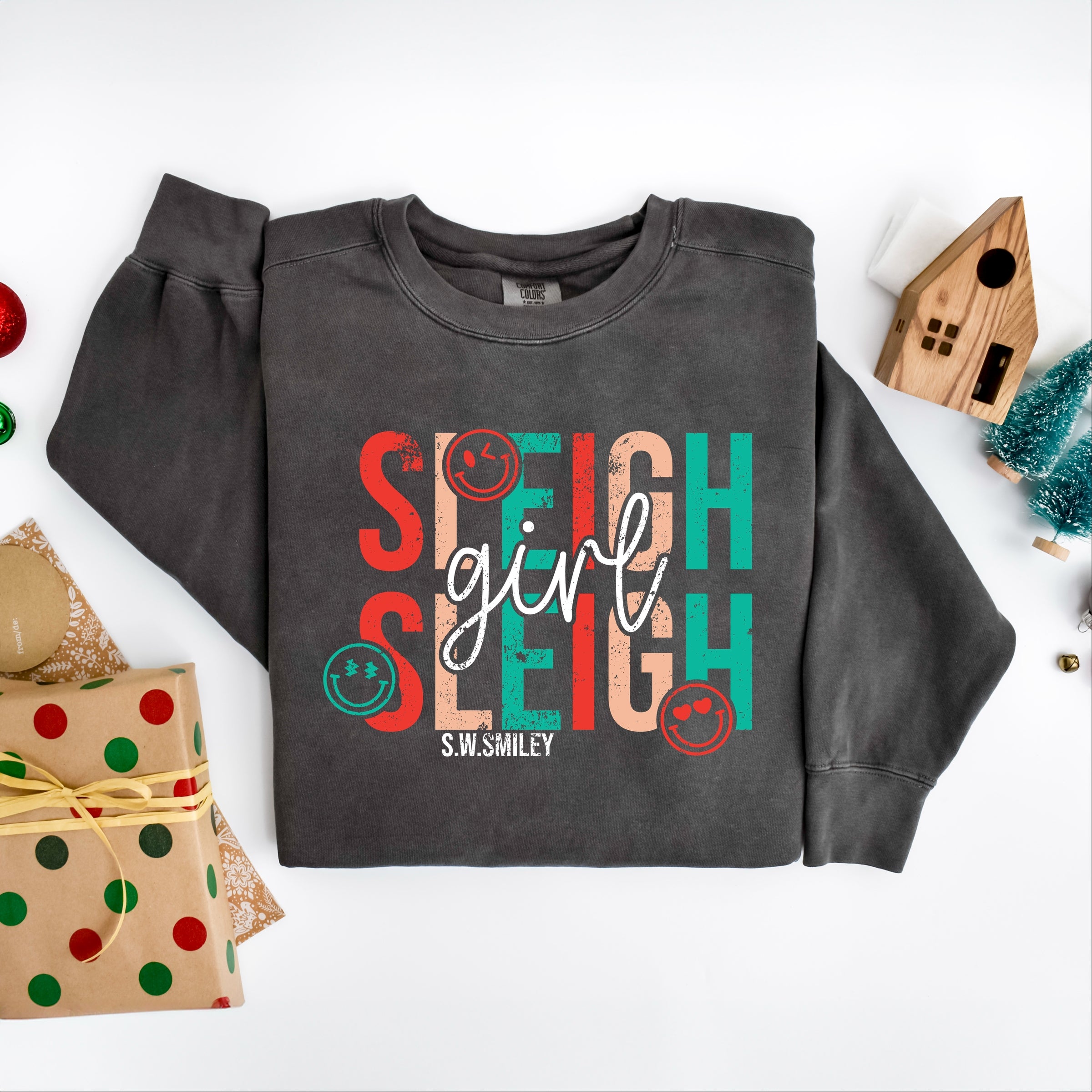 S.W.Smiley Sleigh Girl Sleigh - Womens Garment Dyed Sweatshirt