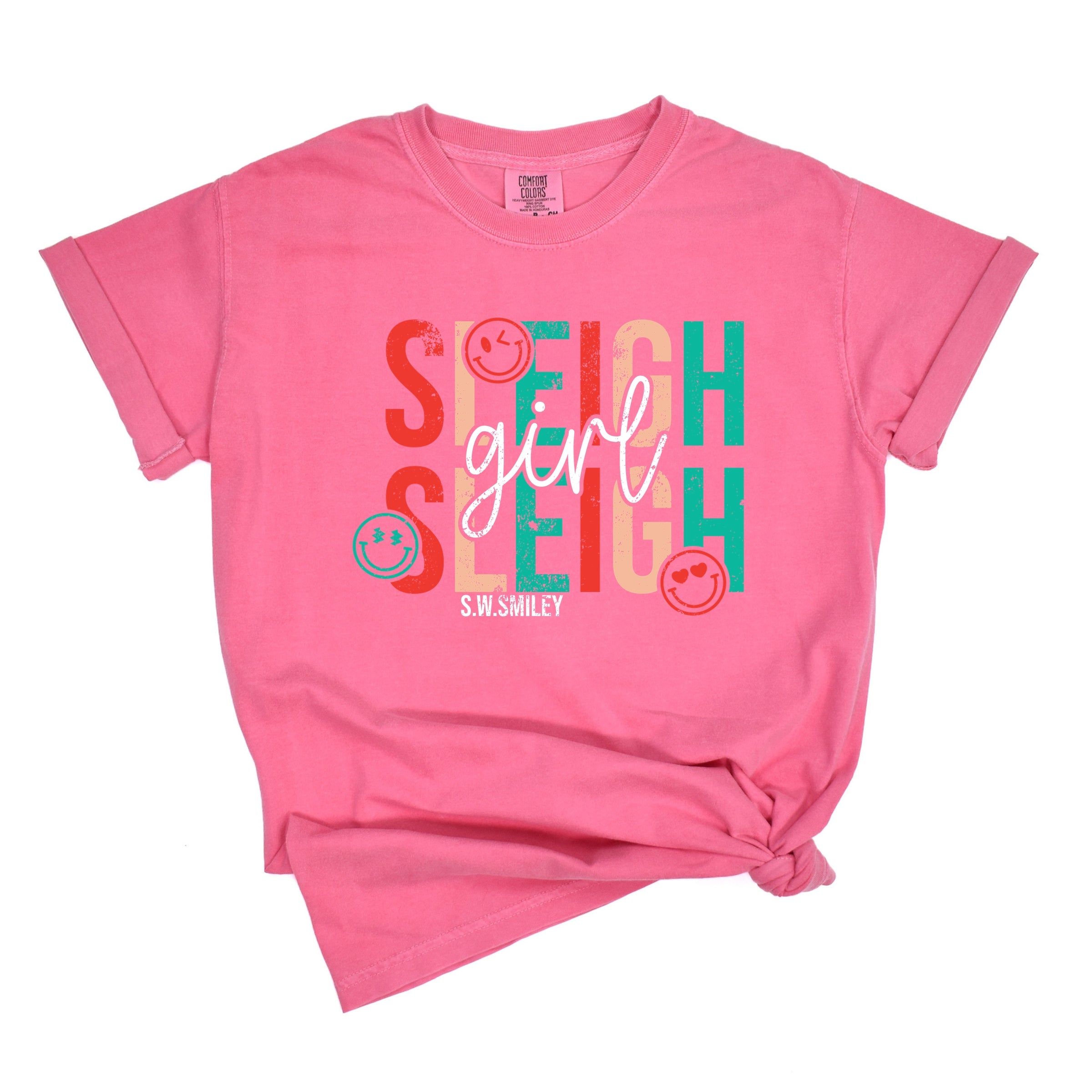 S.W.Smiley Sleigh Girl Sleigh - Womens Garment Dyed Tee