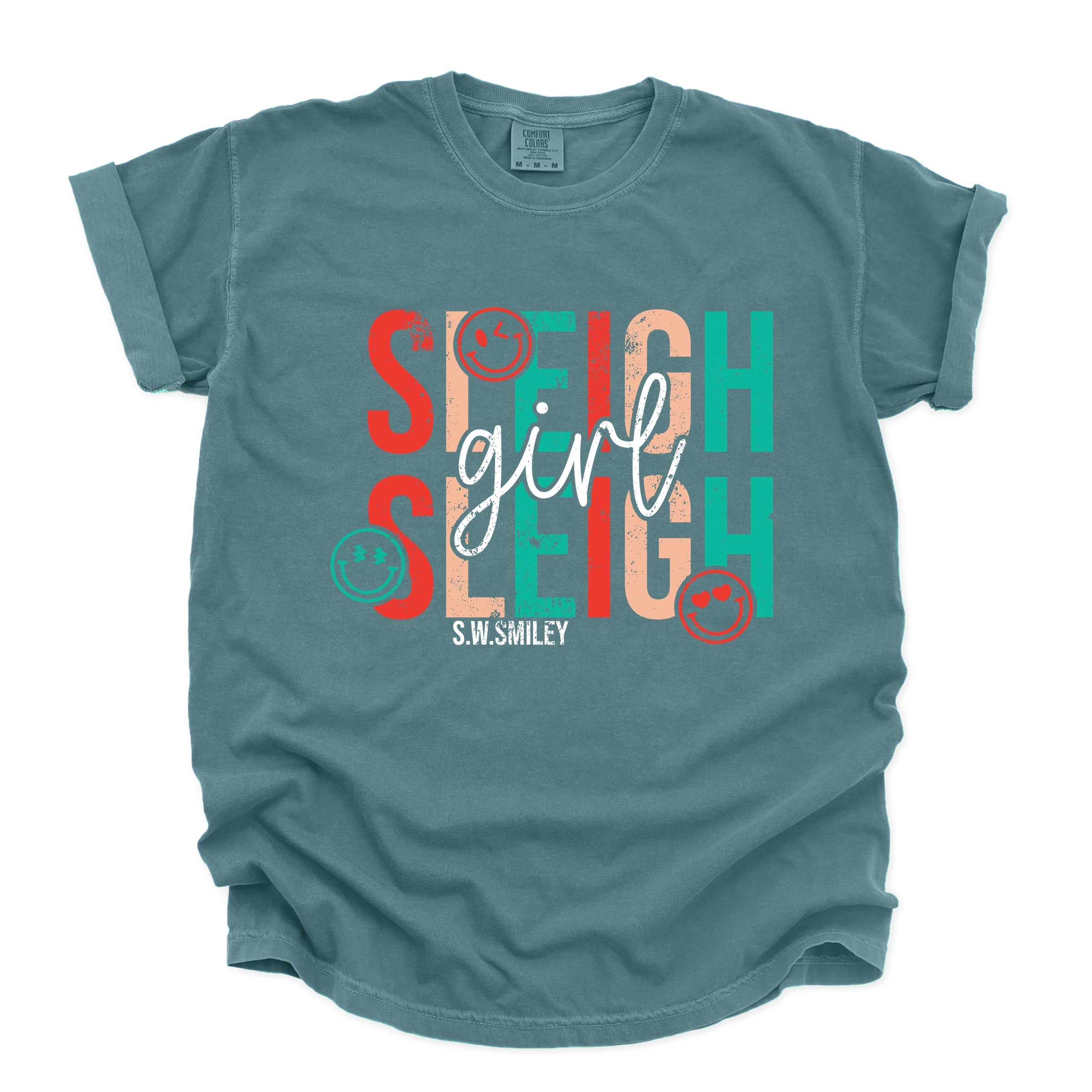 S.W.Smiley Sleigh Girl Sleigh - Womens Garment Dyed Tee