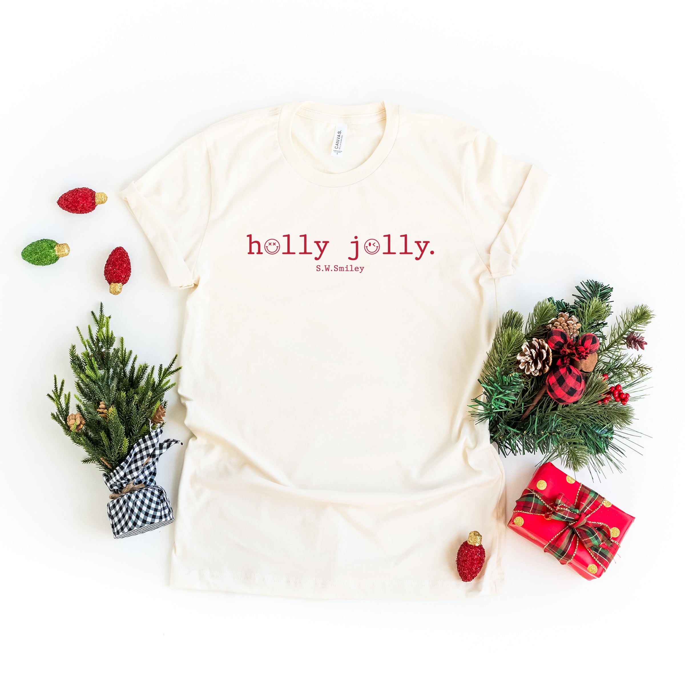 S.W.Smiley Holly Jolly Typewriter - Womens Short Sleeve Tee