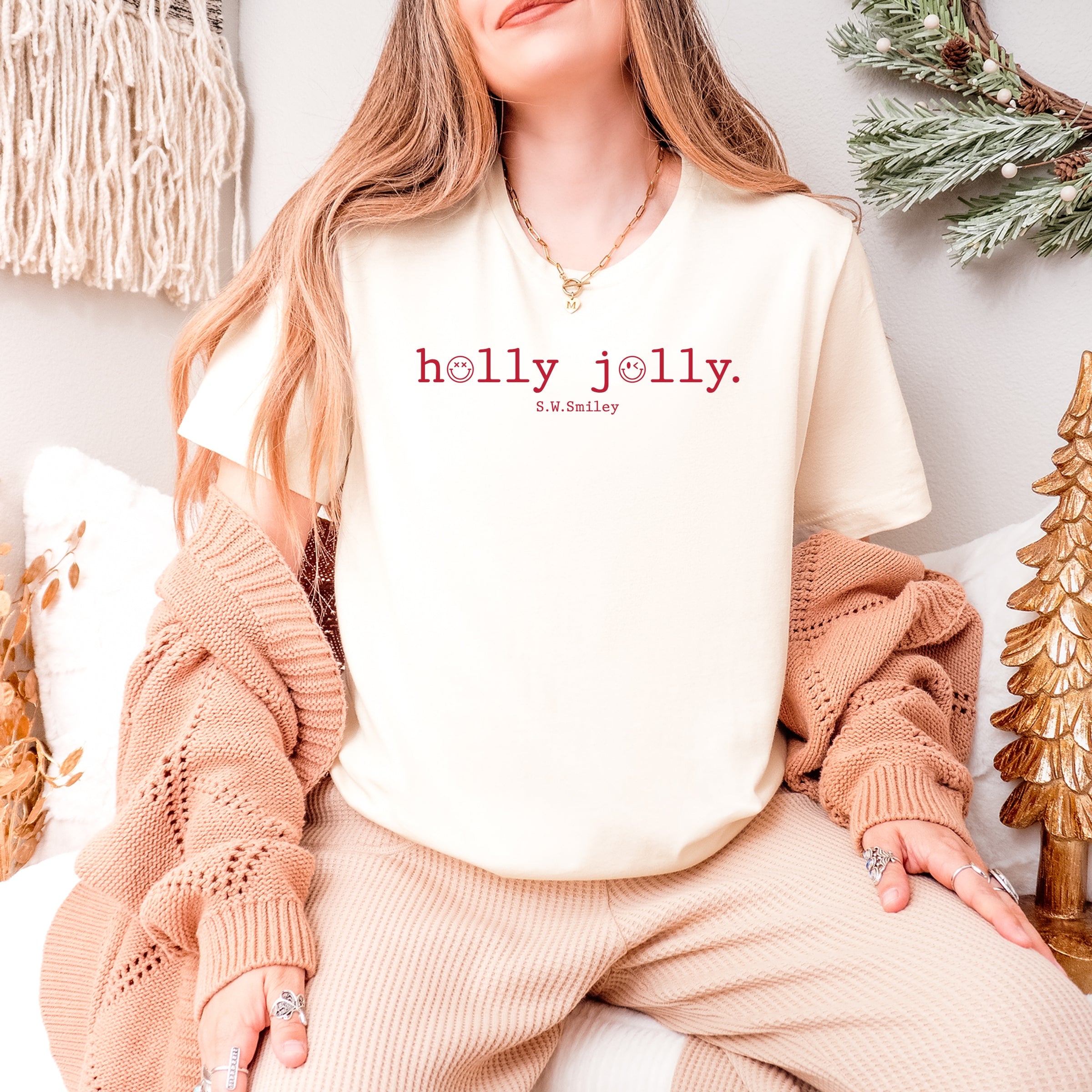S.W.Smiley Holly Jolly Typewriter - Womens Short Sleeve Tee