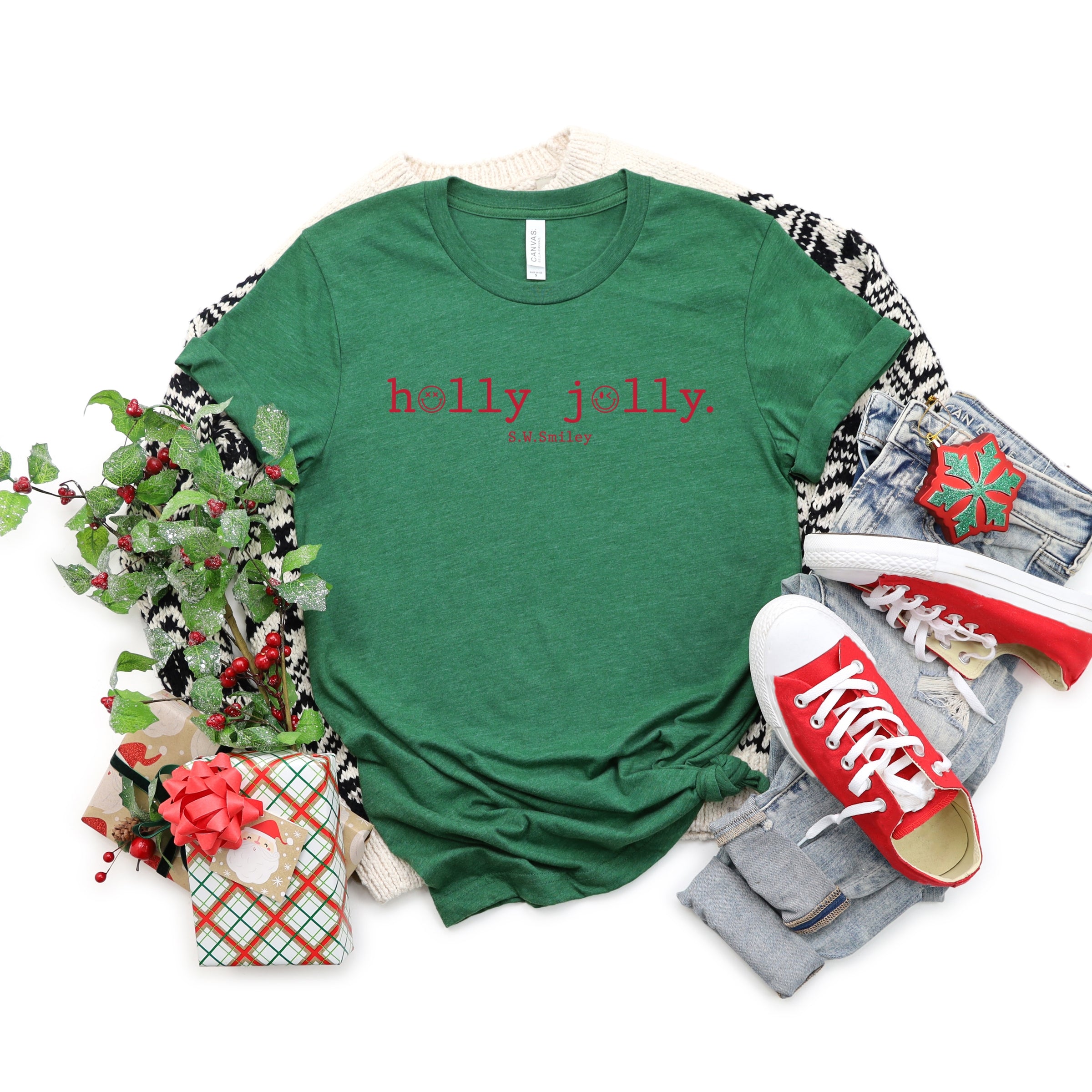 S.W.Smiley Holly Jolly Typewriter - Womens Short Sleeve Tee