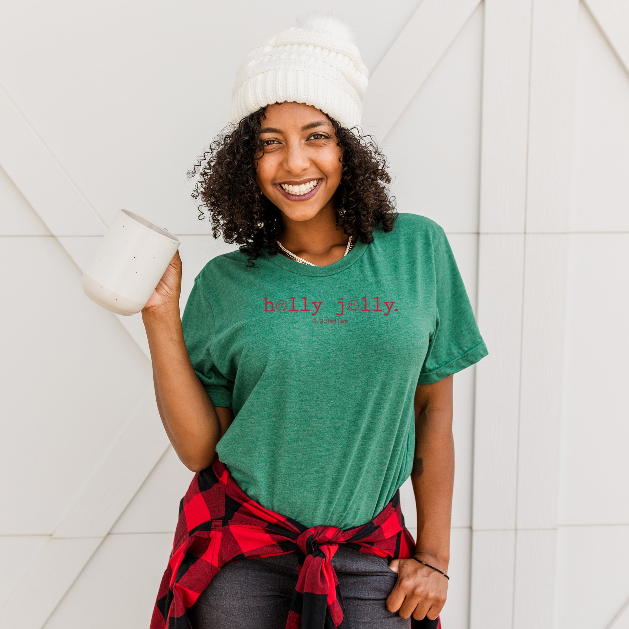 S.W.Smiley Holly Jolly Typewriter - Womens Short Sleeve Tee