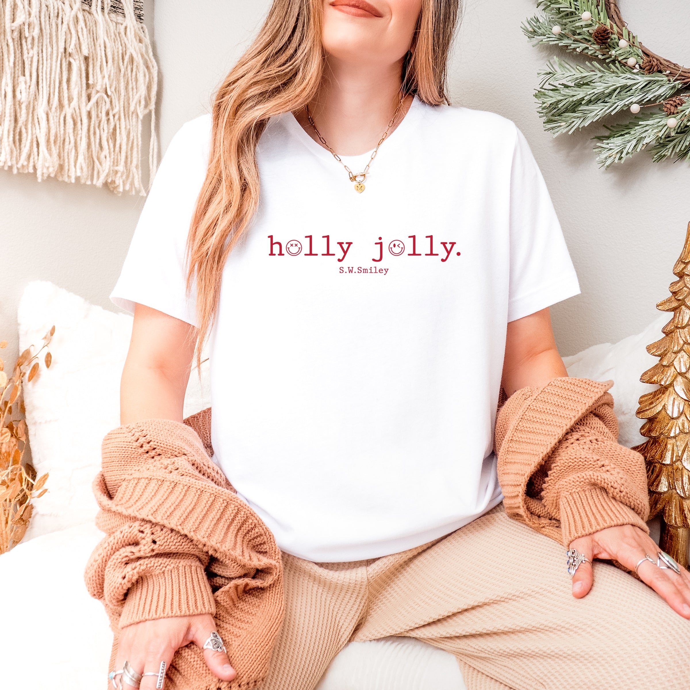 S.W.Smiley Holly Jolly Typewriter - Womens Short Sleeve Tee