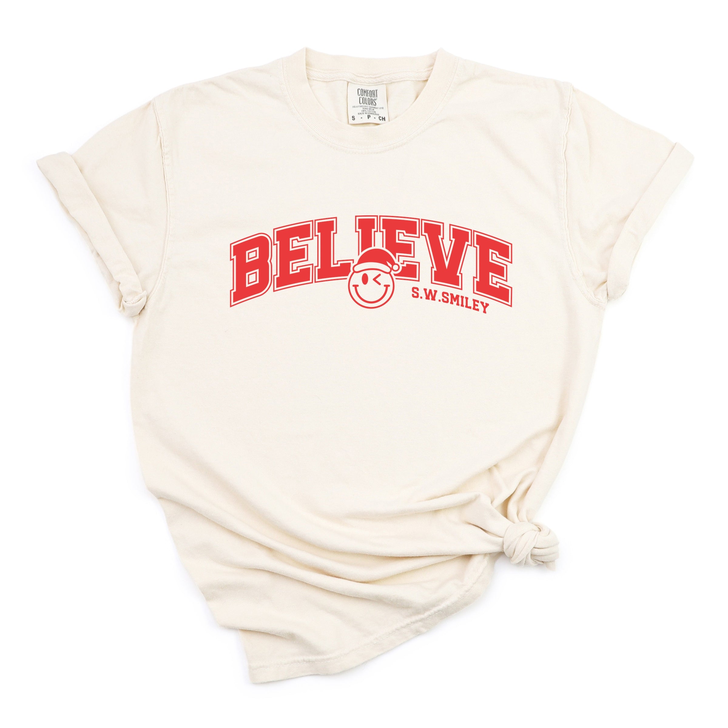 S.W.Smiley Varsity Believe - Womens Garment Dyed Tee