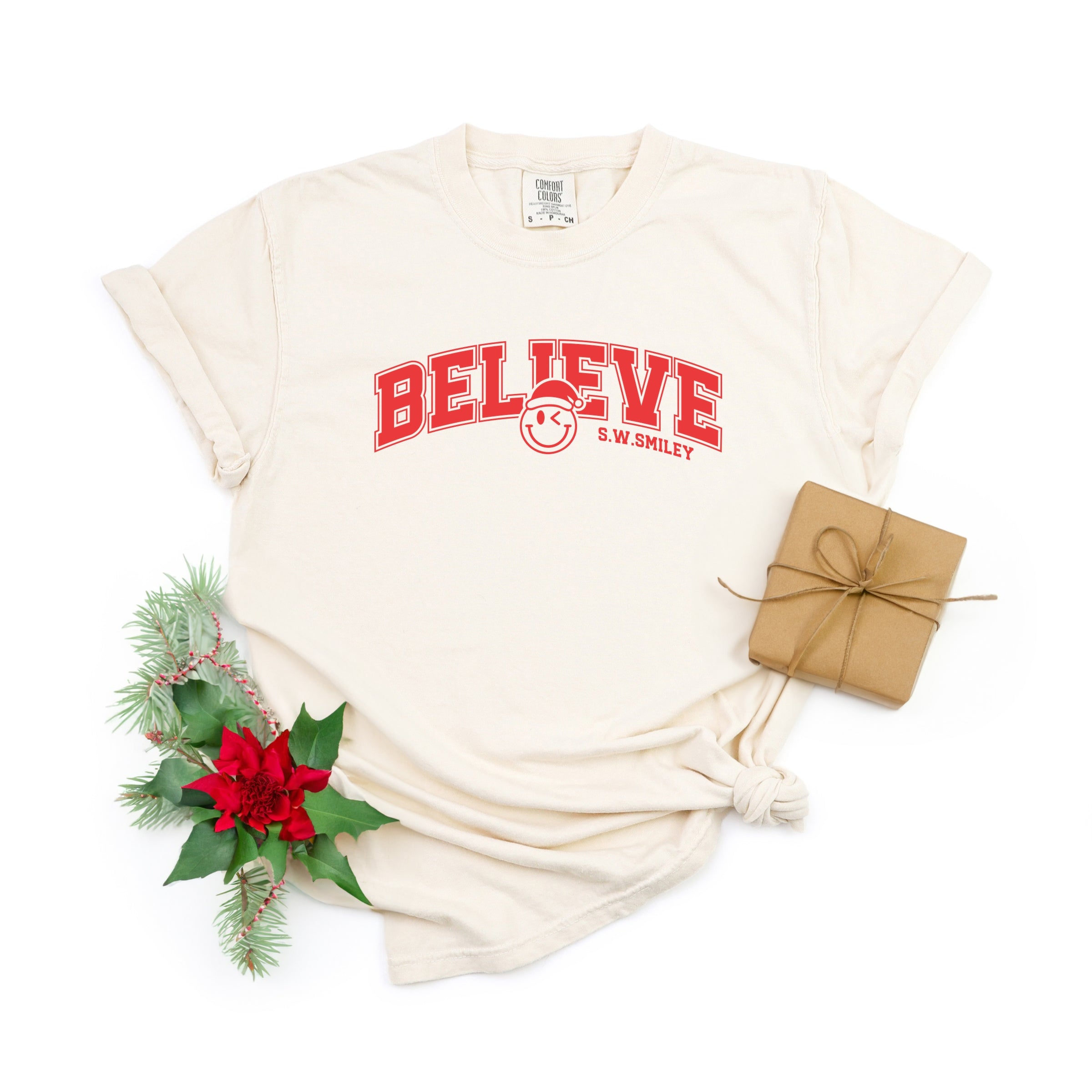 S.W.Smiley Varsity Believe - Womens Garment Dyed Tee