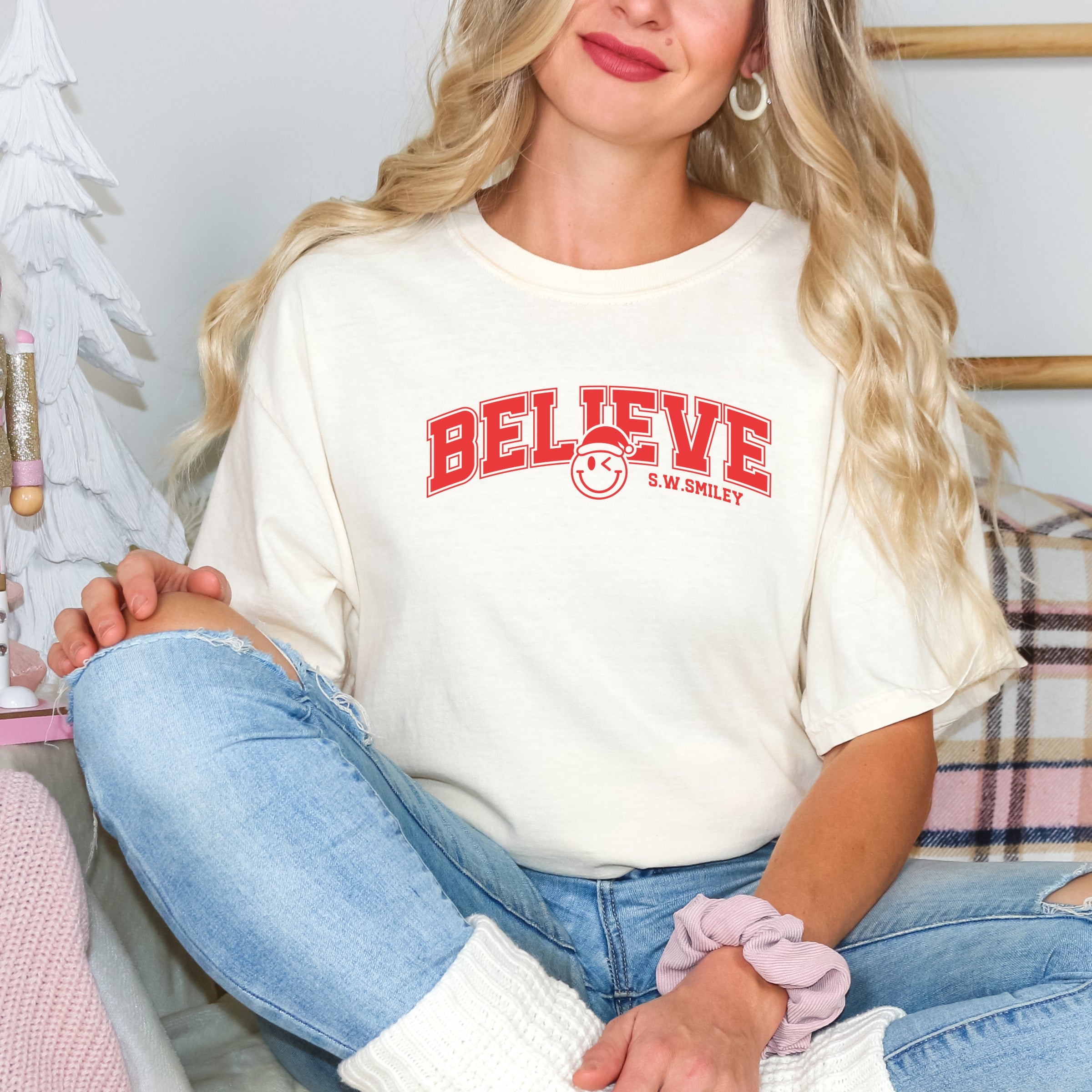 S.W.Smiley Varsity Believe - Womens Garment Dyed Tee