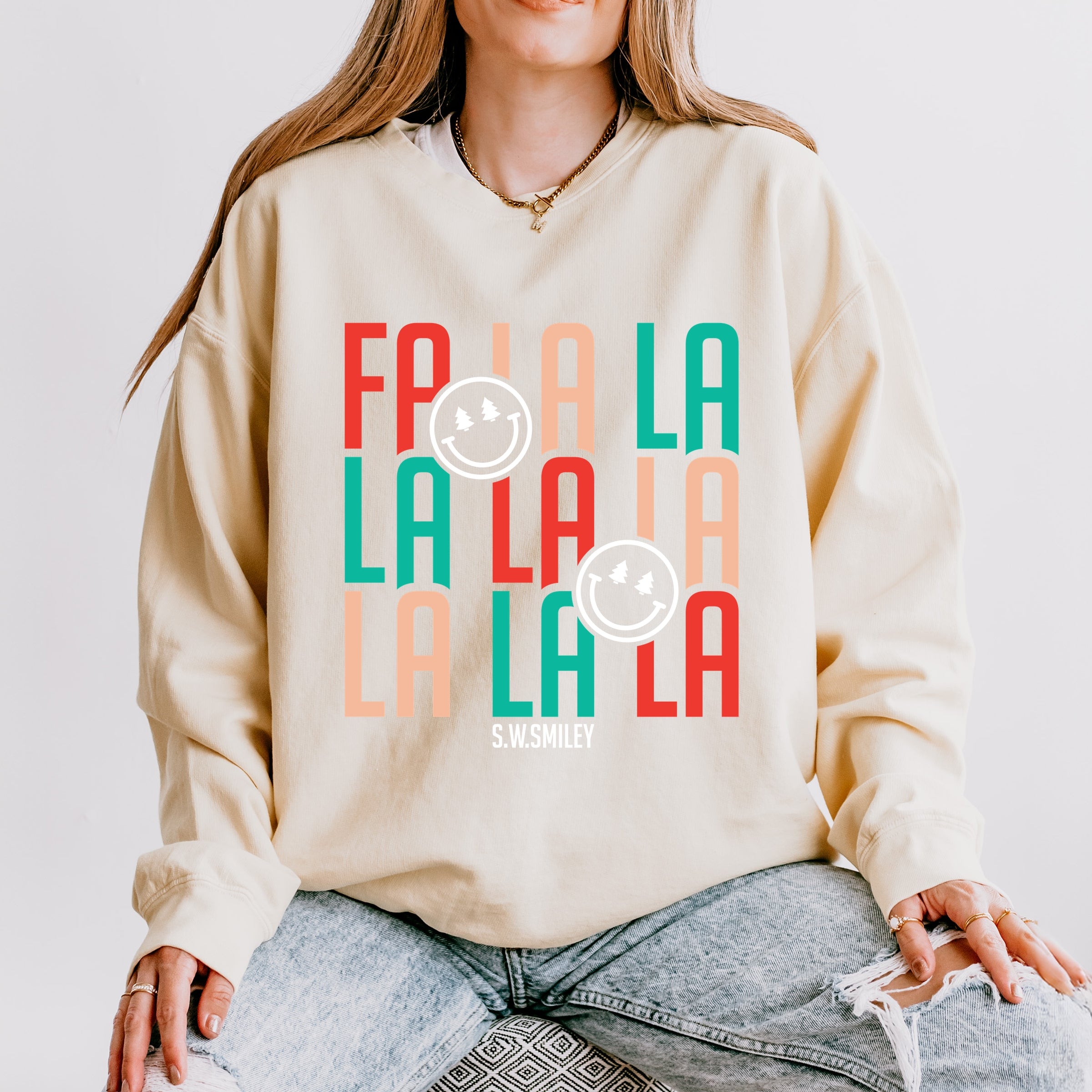 S.W.Smiley Fa La La - Womens Lightweight Garment Dyed Sweatshirt