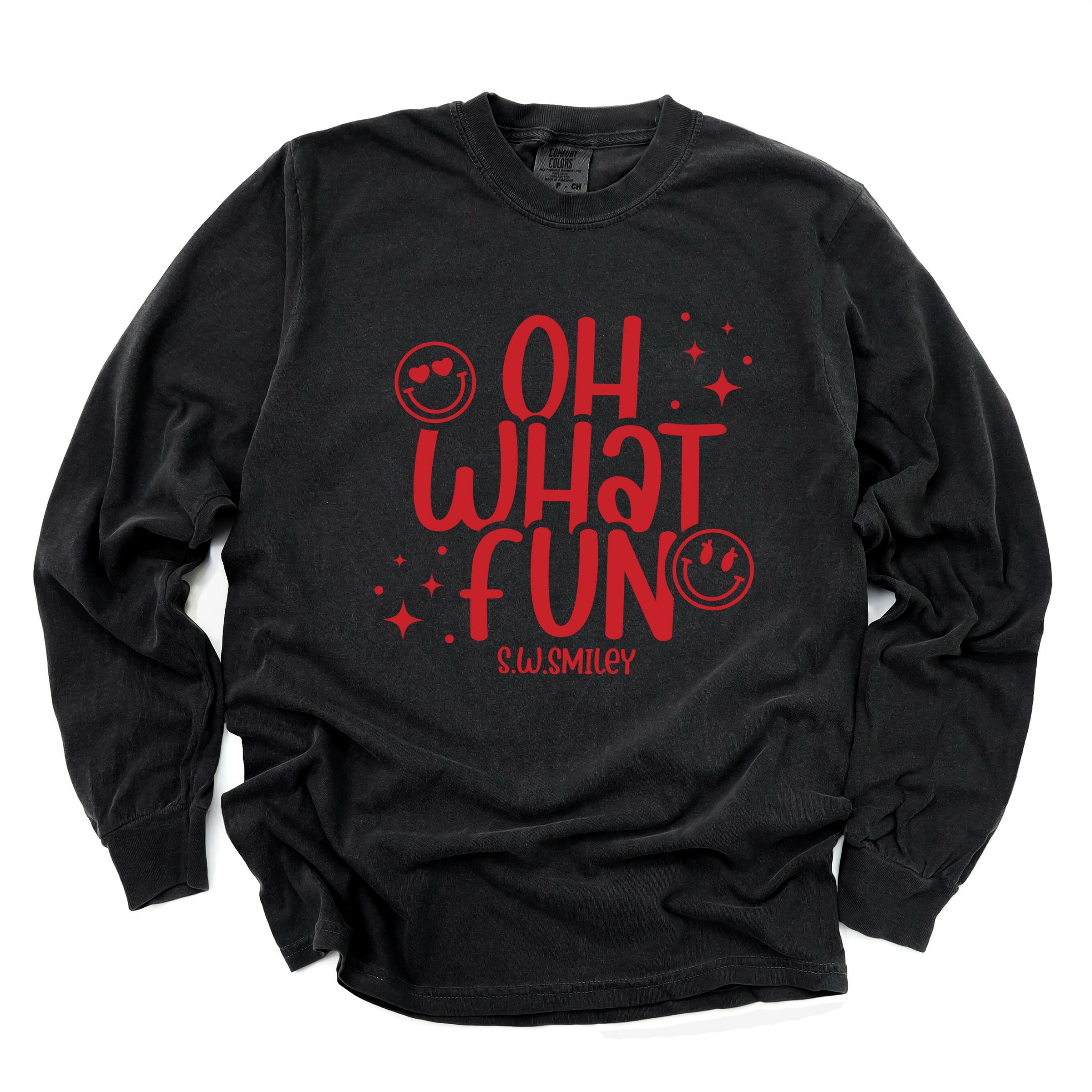 S.W.Smiley Oh What Fun Sparkle - Womens Garment Dyed Long Sleeve