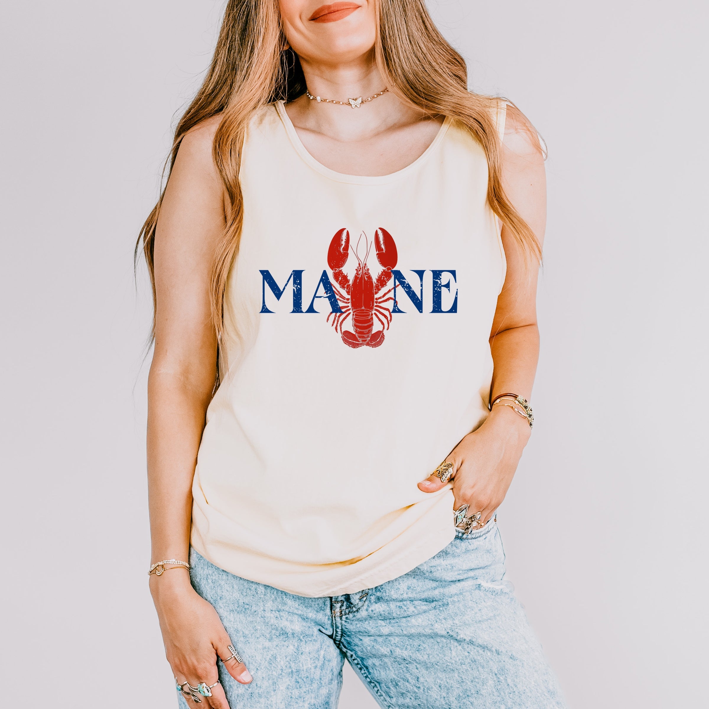 Maine Lobster - Women's Garment Dyed Graphic Tank Top