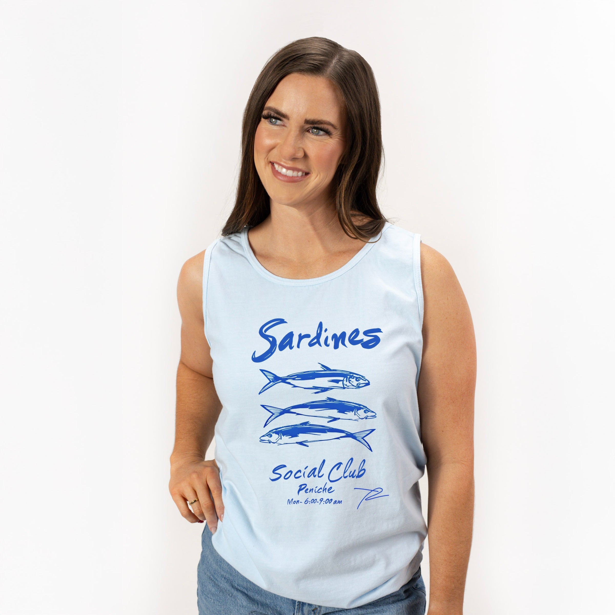 Sardines Social Club - Women's Garment Dyed Graphic Tank Top