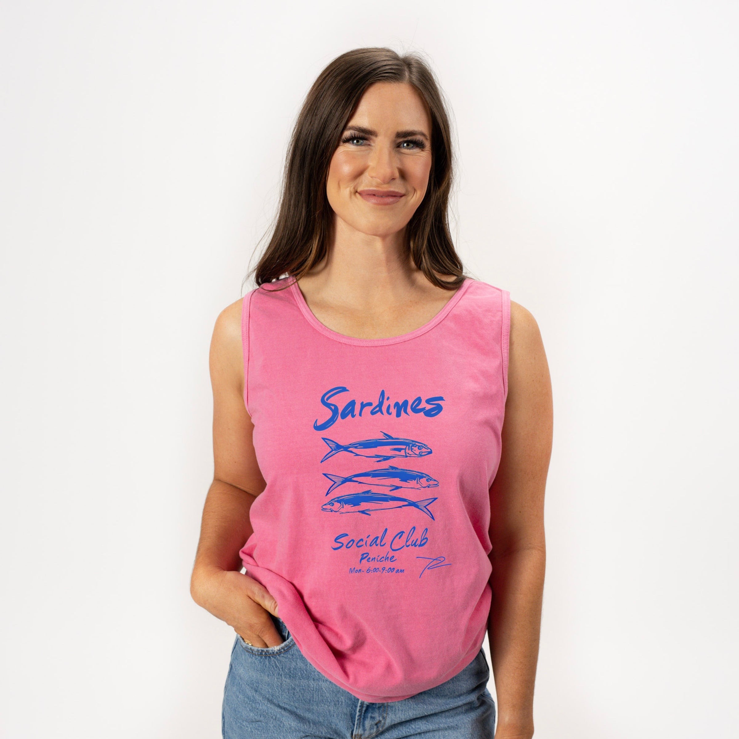 Sardines Social Club - Women's Garment Dyed Graphic Tank Top