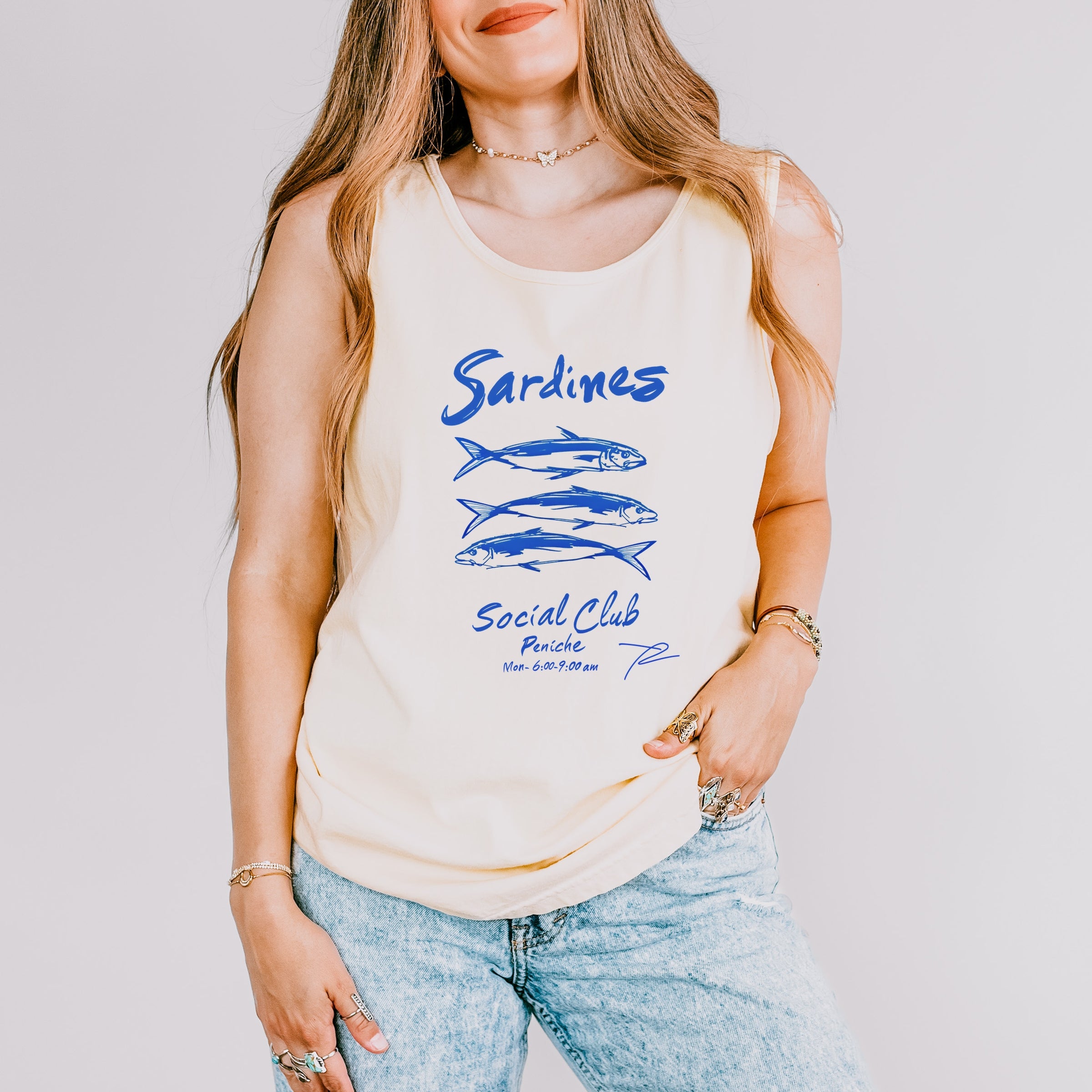 Sardines Social Club - Women's Garment Dyed Graphic Tank Top