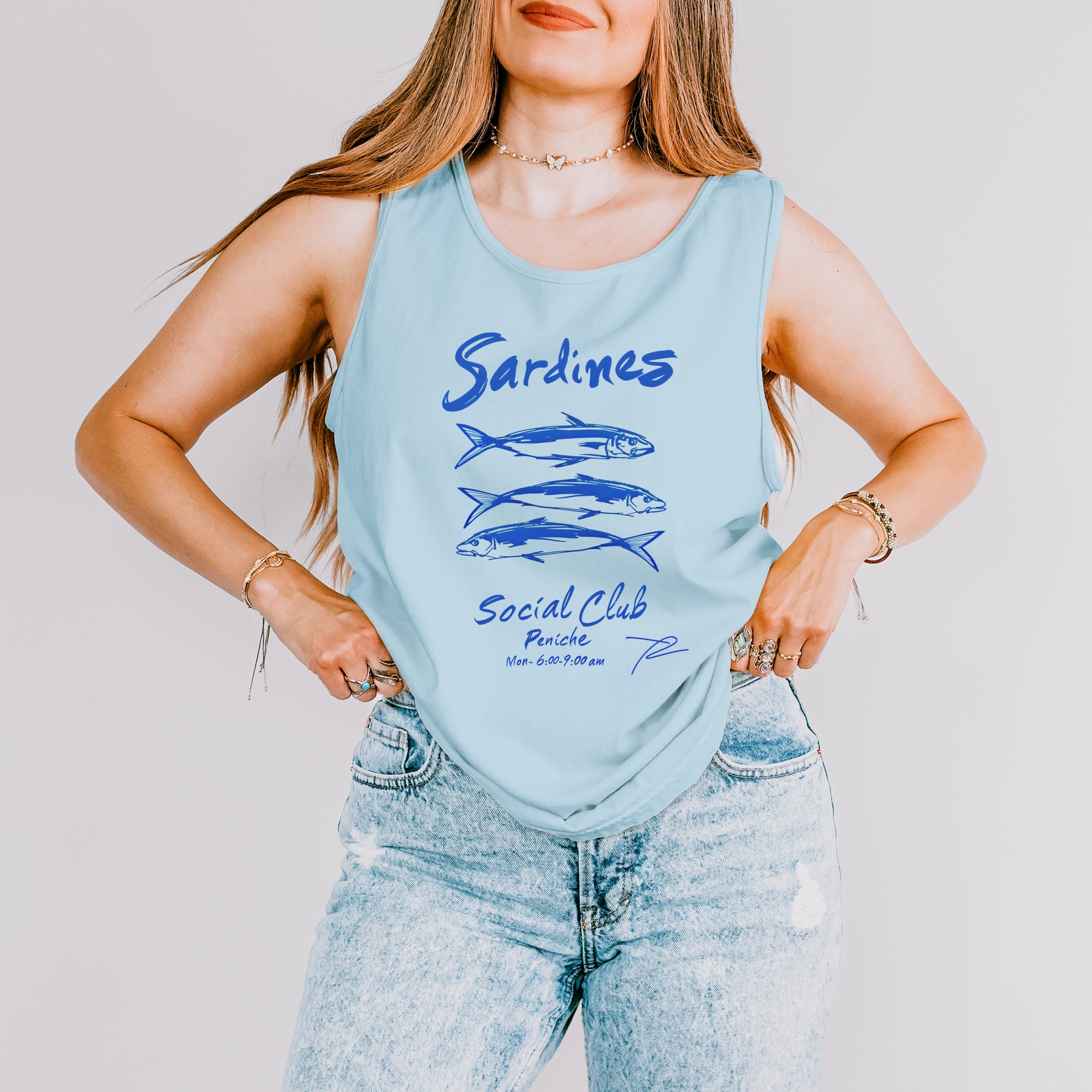 Sardines Social Club - Women's Garment Dyed Graphic Tank Top
