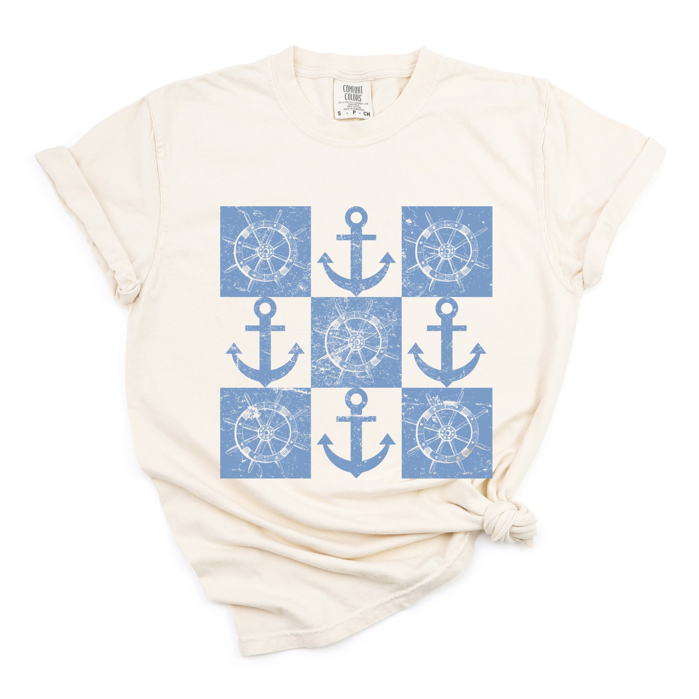 Anchor Wheel Grid - Womens Garment Dyed Tee