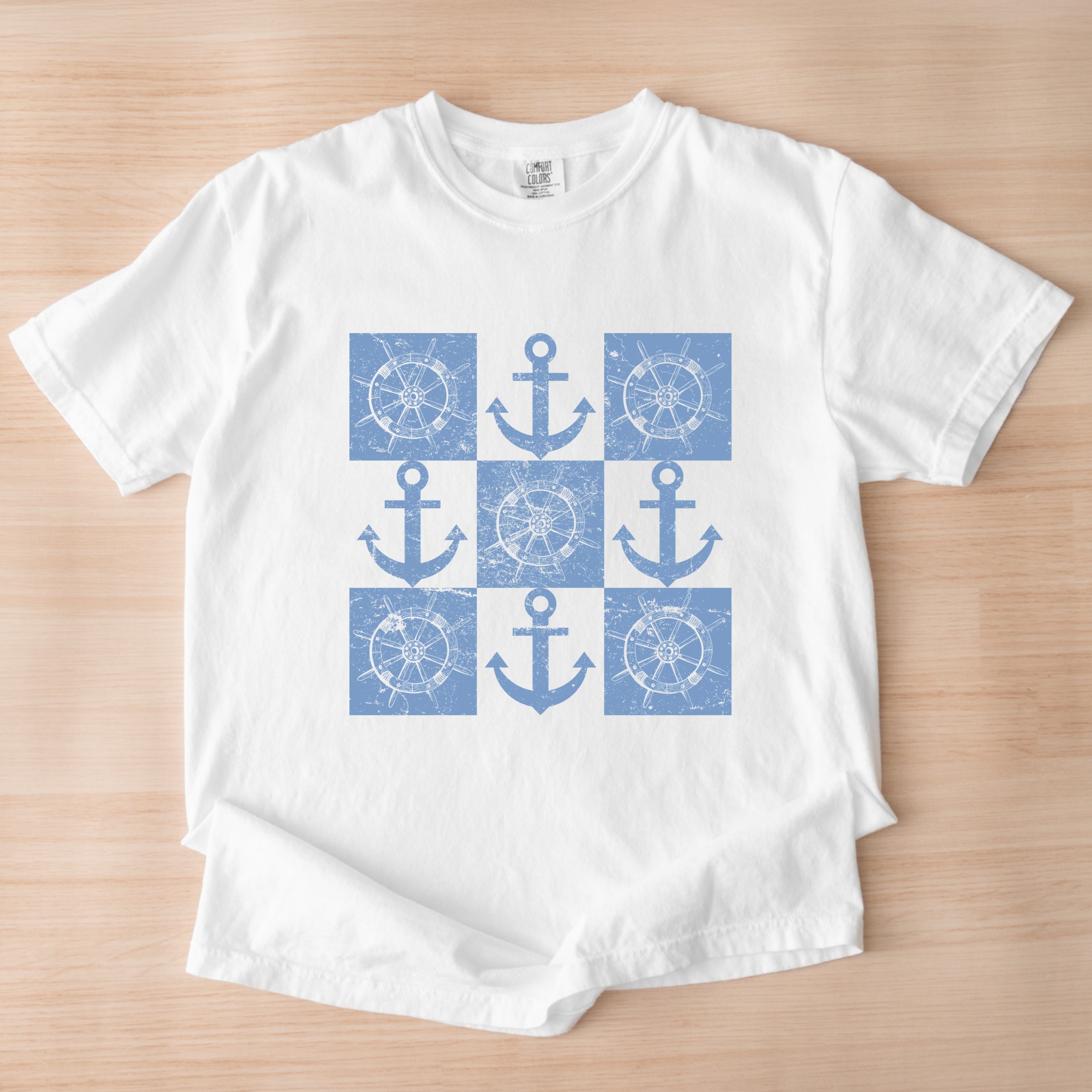 Anchor Wheel Grid - Womens Garment Dyed Tee