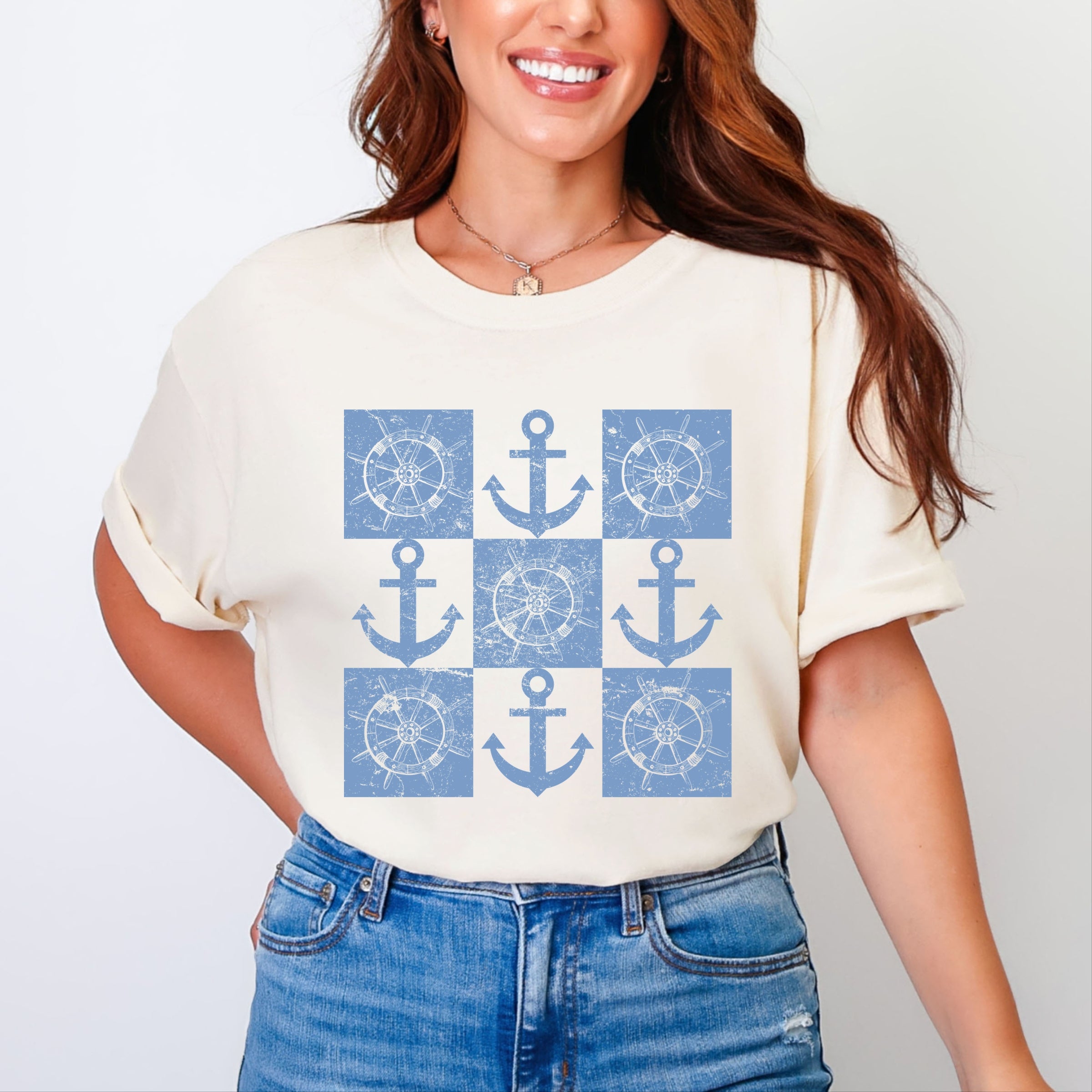 Anchor Wheel Grid - Womens Garment Dyed Tee